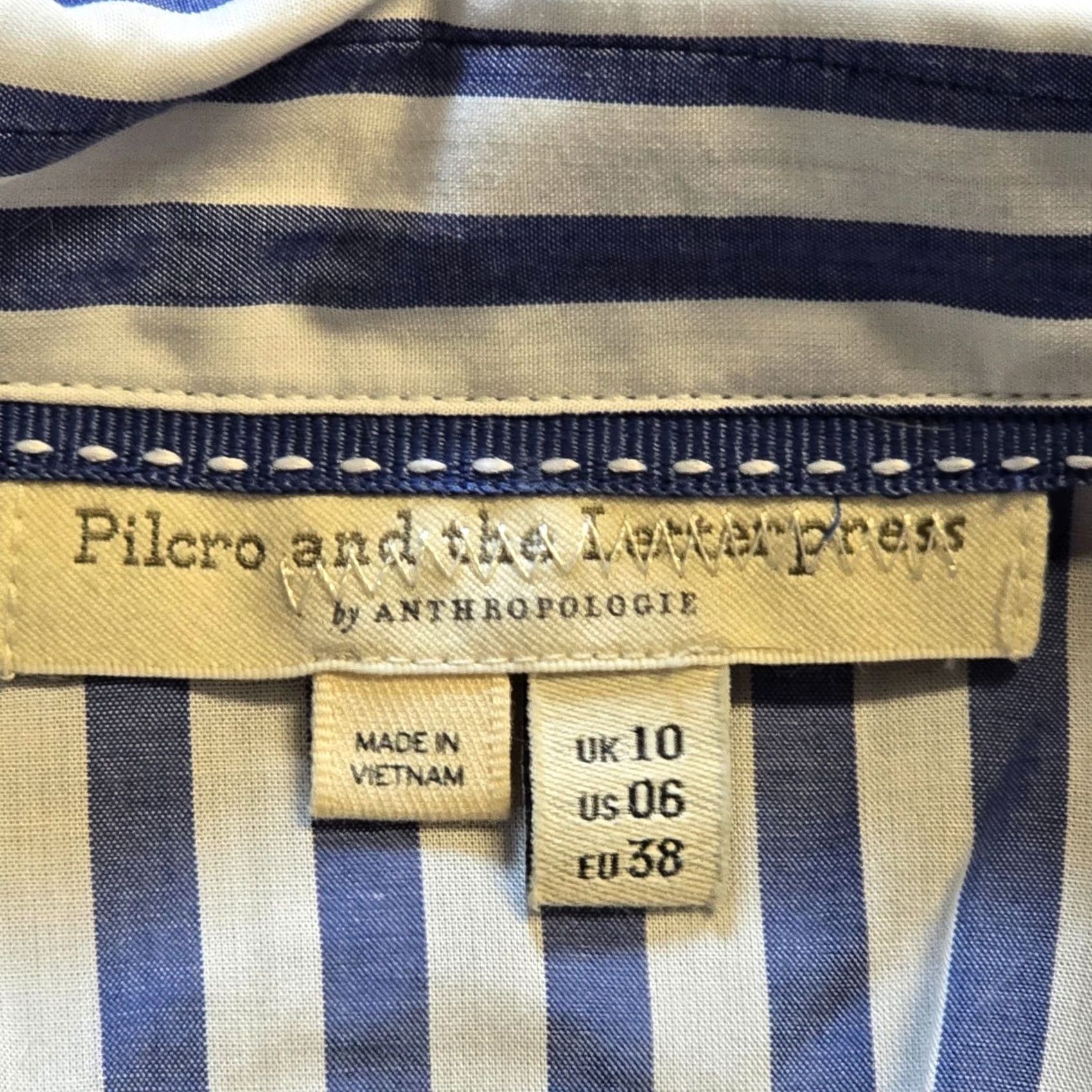 Vintage Pilcro Top Womens Size 6 Blue White Striped Laced Back Button Career Capsule Blouse Shirt Size M / US 6-8 / IT 42-44 - 4 Thumbnail