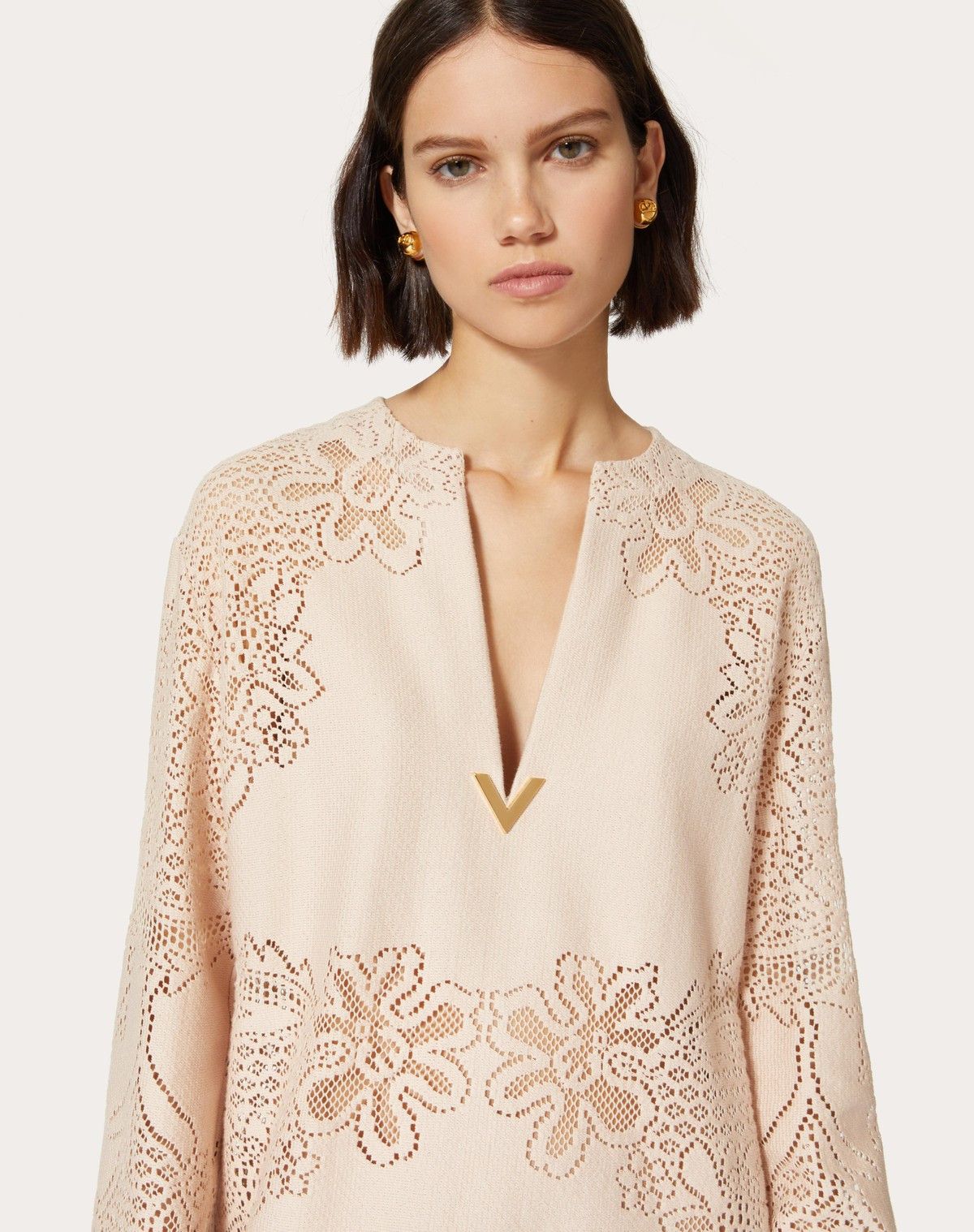 Valentino o1s1wg110525 Cotton Guipure Jardin Plat Dress in Beige Size S / US 4 / IT 40 - 6 Thumbnail