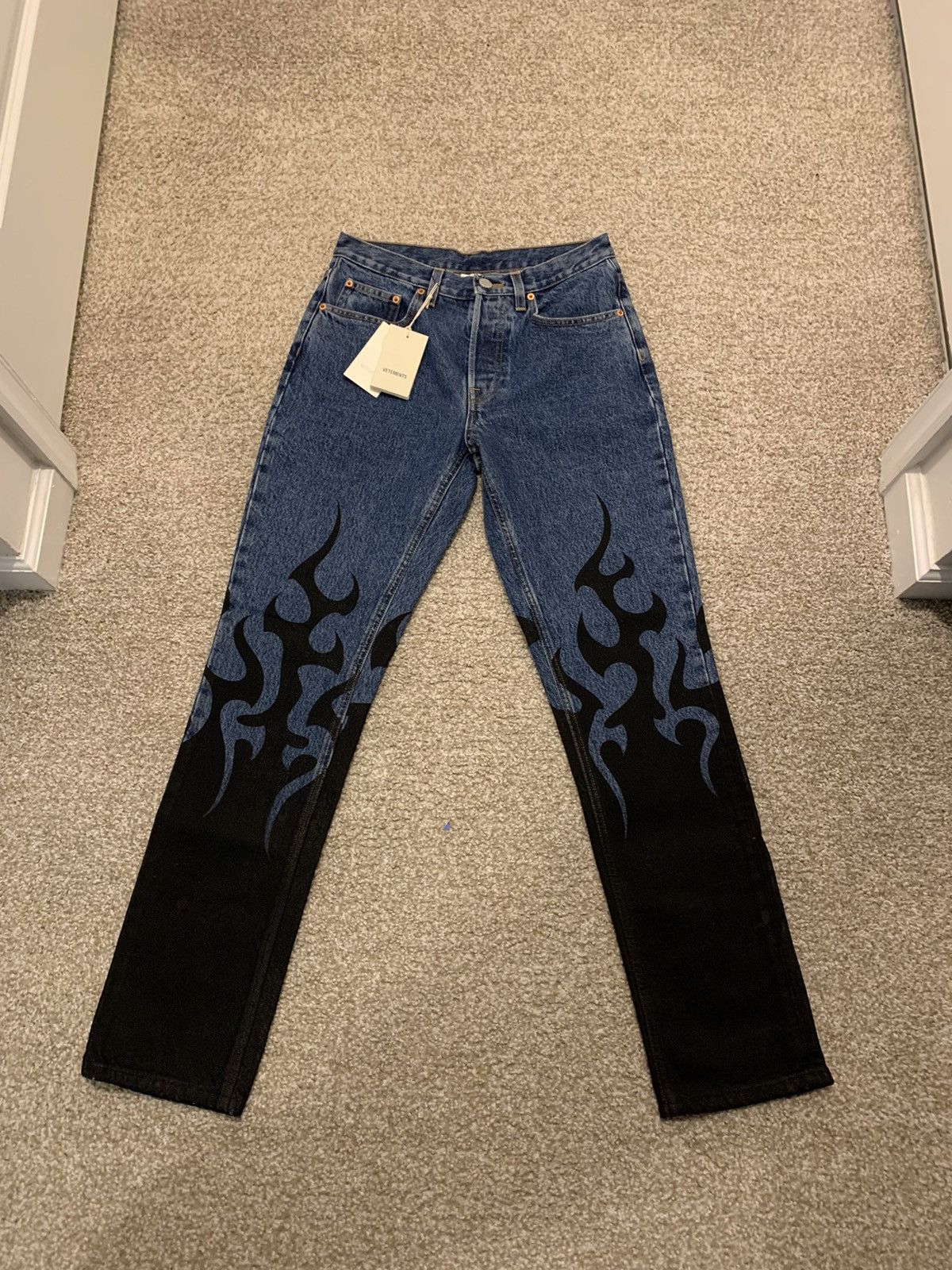 image of Vetements Flame Jeans in Blue, Men's (Size 28)