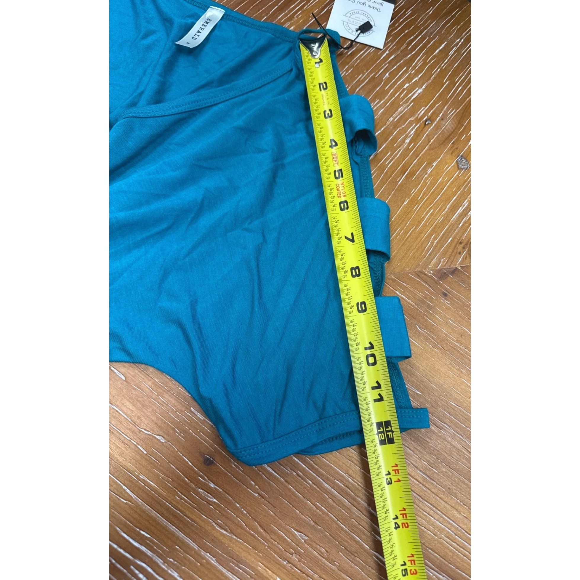 Other Womens Teal Cut-Out Short Sleeve V-Neck Top With Ruched Side Size M / US 6-8 / IT 42-44 - 5 Thumbnail