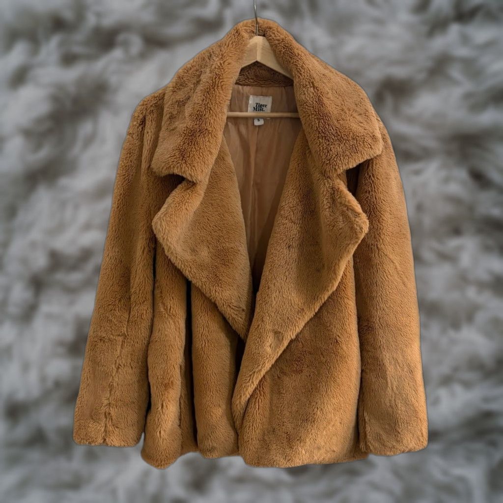 Vintage VINTAGE not applicable; title: Tiger Mist Fawkner Jacket Womens Small Camel Faux Fur Open Front Oversized Coat Size S / US 4 / IT 40 - 1 Thumbnail