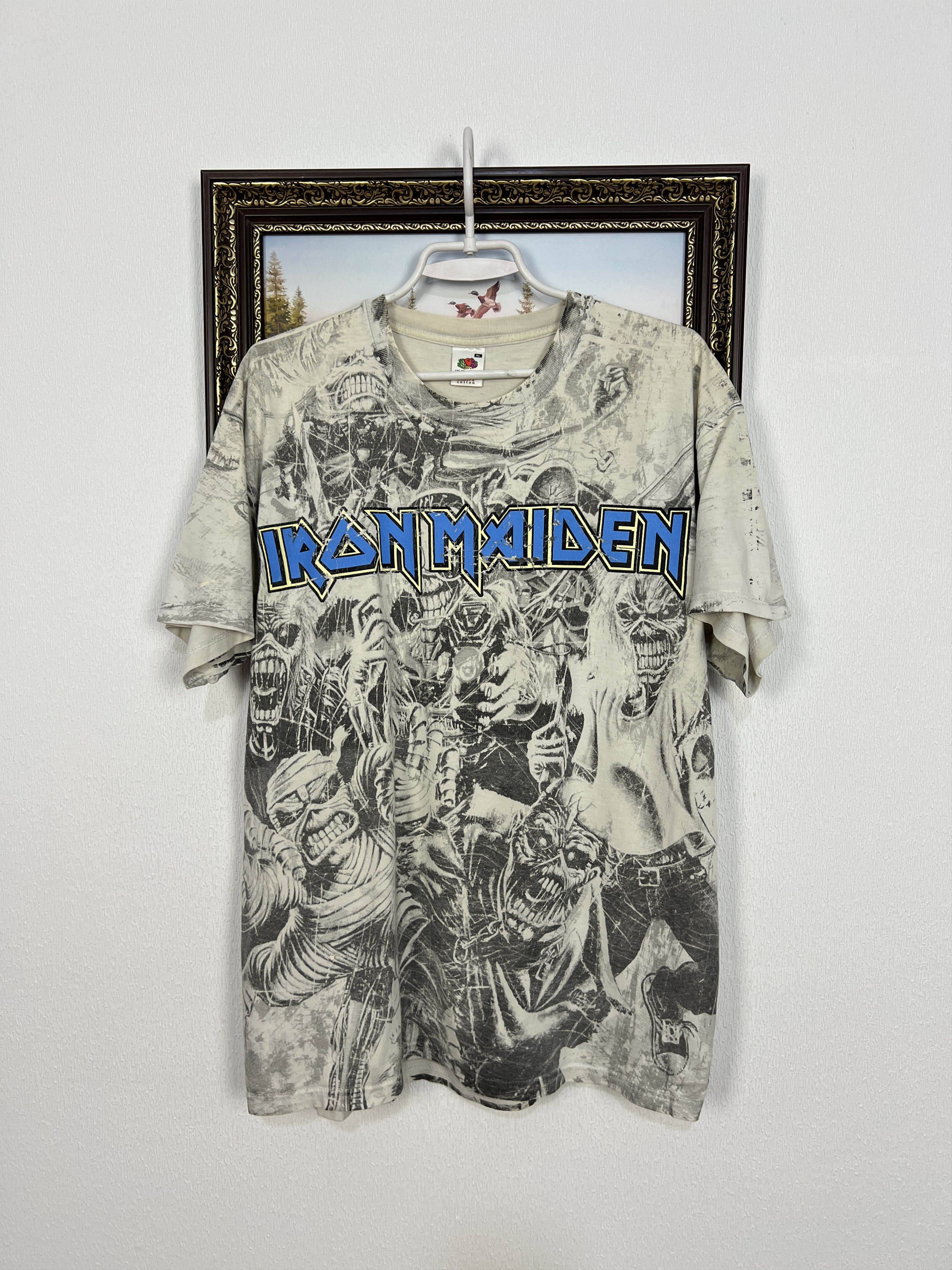 Vintage Vintage Iron Maiden Band Tee All Over Print Shirt White Rare Size US XL / EU 56 / 4 - 1 Thumbnail