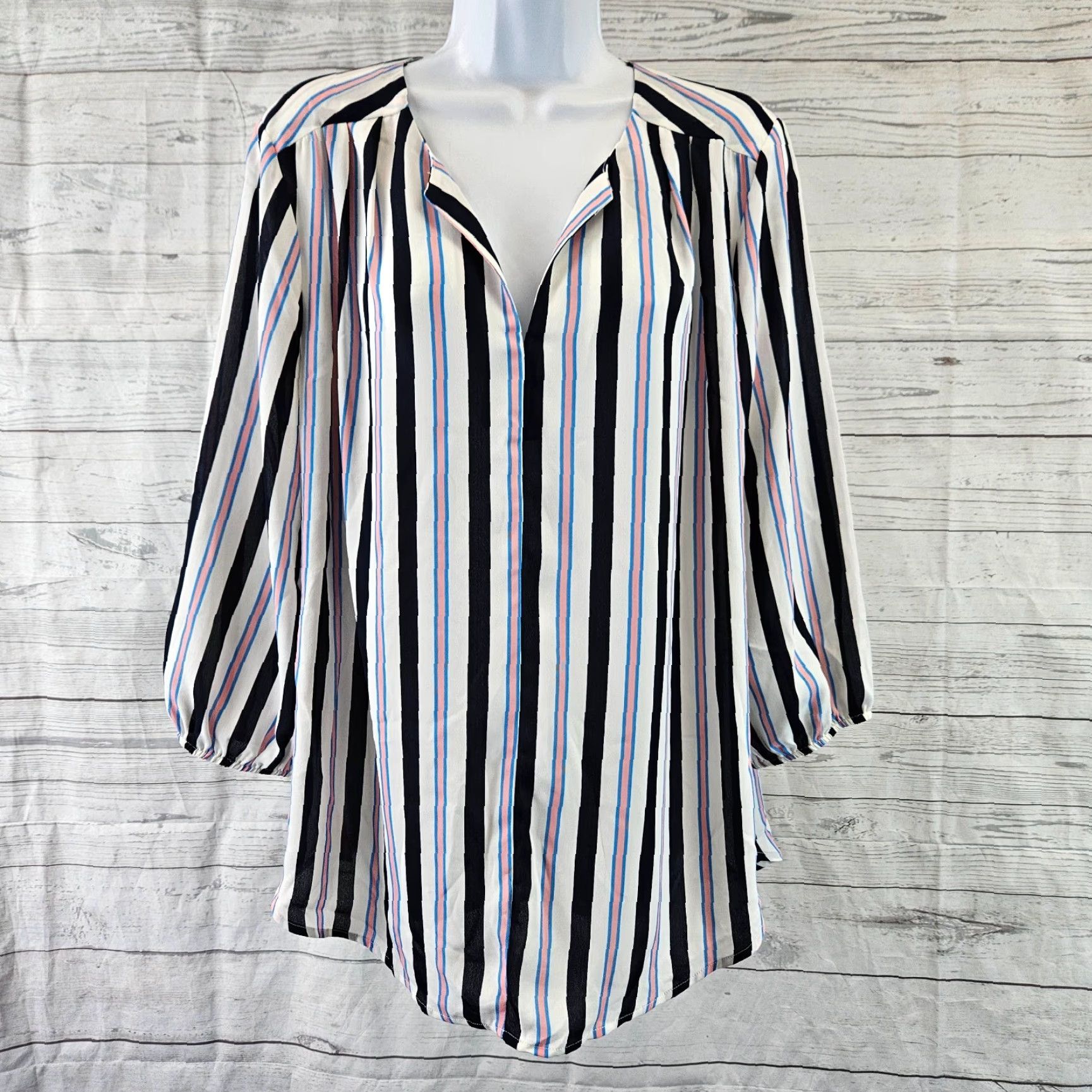 Pinko Pleione Womens Top XL Pink White Stripe 3/4 Sleeve Multicolor Size XL / US 12-14 / IT 48-50 - 2 Thumbnail