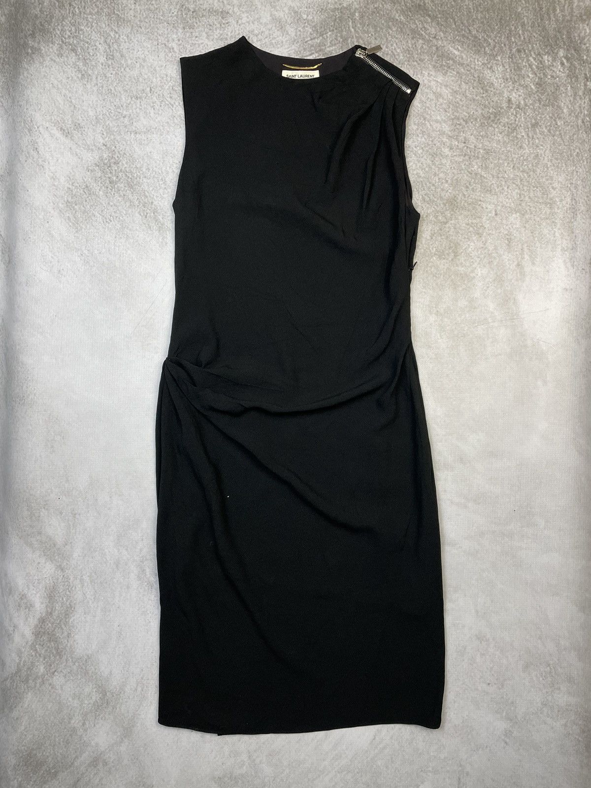 Saint Laurent Paris Saint Laurent Black Crepe Draped Sleeveless Dress Size S / US 4 / IT 40 - 7 Thumbnail