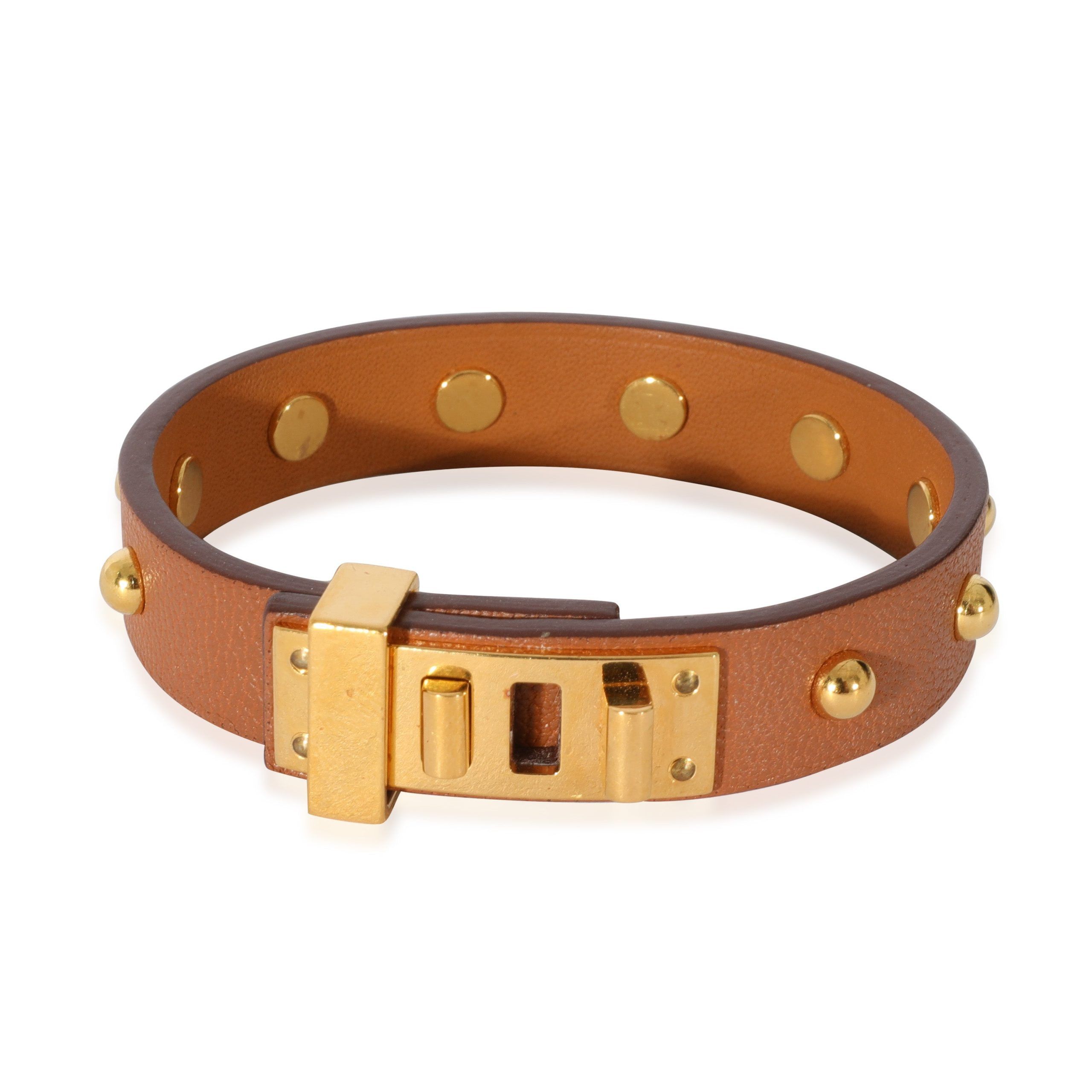 image of Hermes Mini Dog Clous Rounds Gold Plated Bracelet in Yellow, Women's