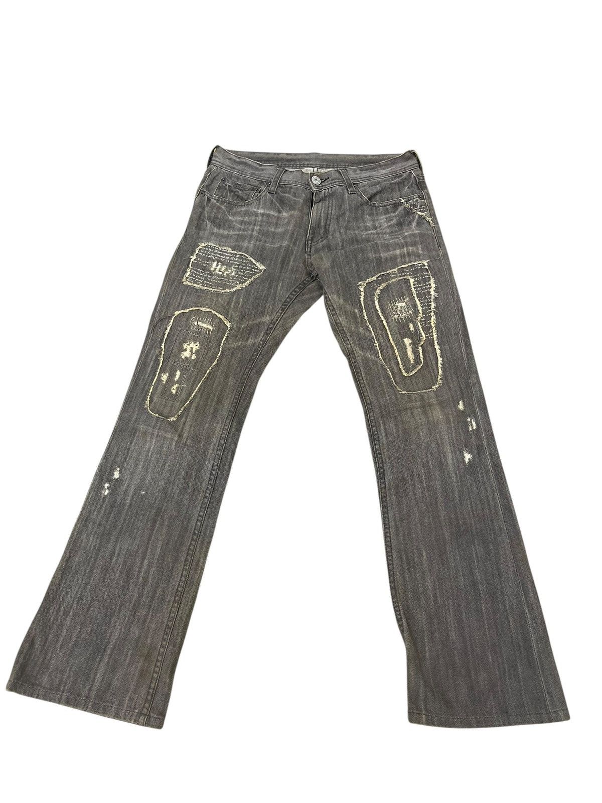 Japanese Brand Flare Jeans Edge Rupert Patchwork Distress Boot Cut 1🟦7 Size US 32 / EU 48 - 2 Thumbnail