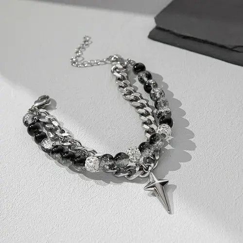 Designer Hiroko x Miwa Punk Gothic Zircon Star Layered Chain Bracelet Size ONE SIZE - 4 Thumbnail