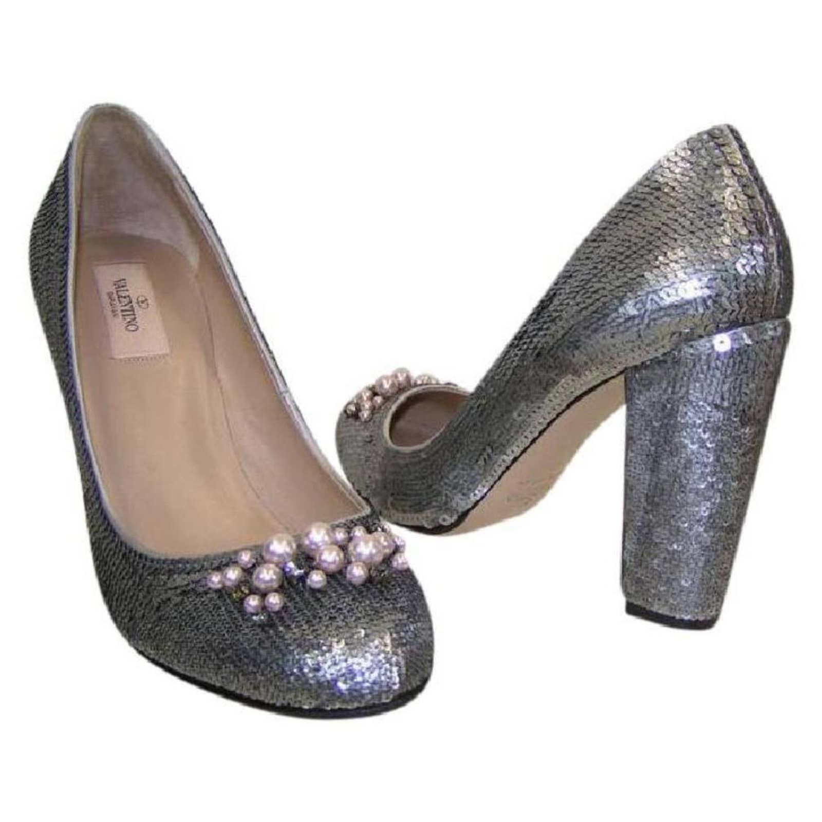 image of Valentino Silver Sequins Pearls Dress Wedding Pumps 40 10 $795 Shoes, Women's