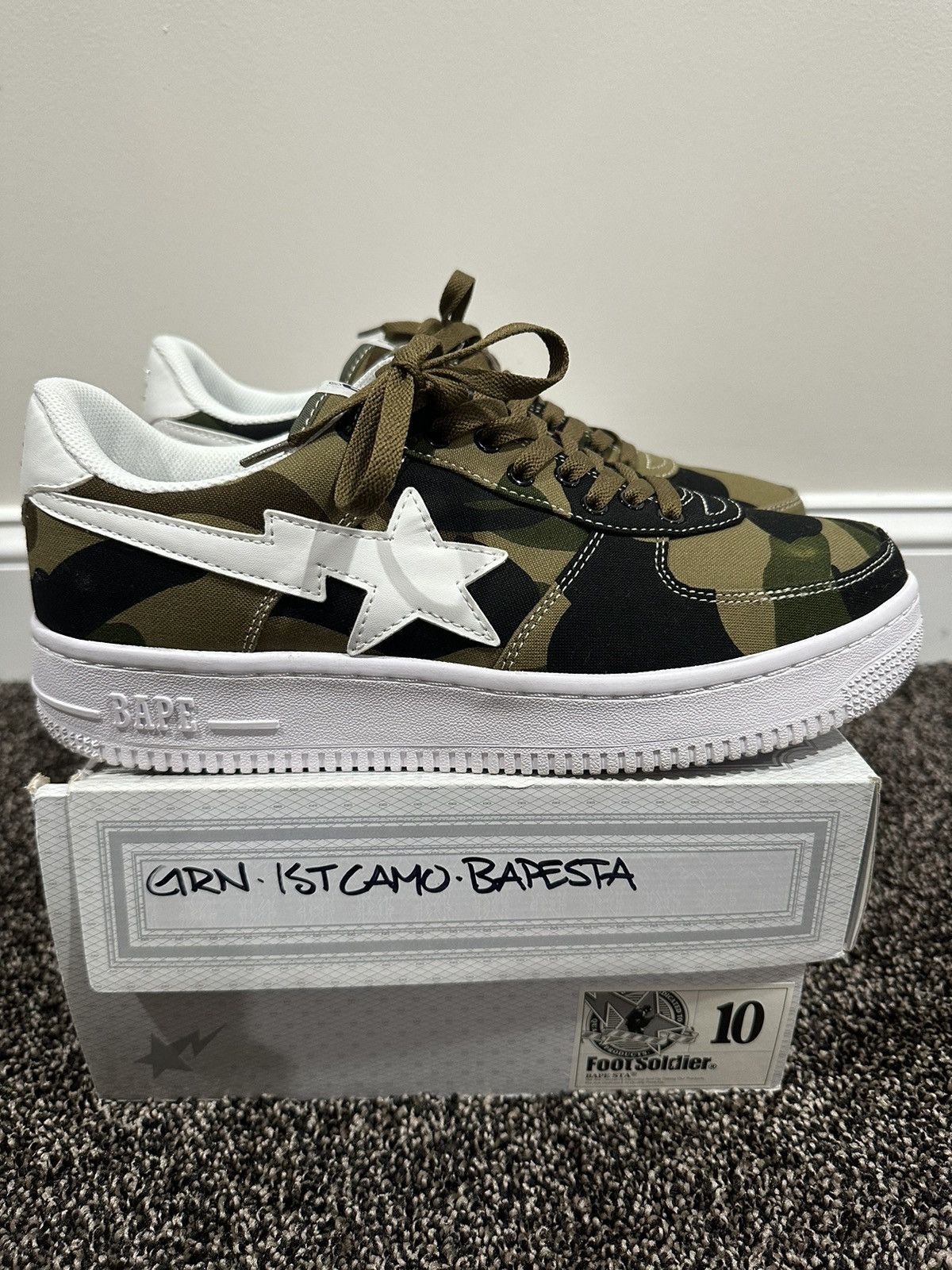 Bape Bapesta A Bathing Ape 1st Green Camo Canvas Low Sneaker