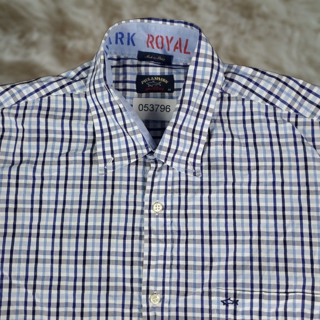 Paul & Shark Paul & Shark Shirt Mens 44 Blue Check Button-Up Short Sleeve Casual Cotton Shirt 44 Blue Men’s Shirt Size US XXL / EU 58 / 5 - 1 Thumbnail