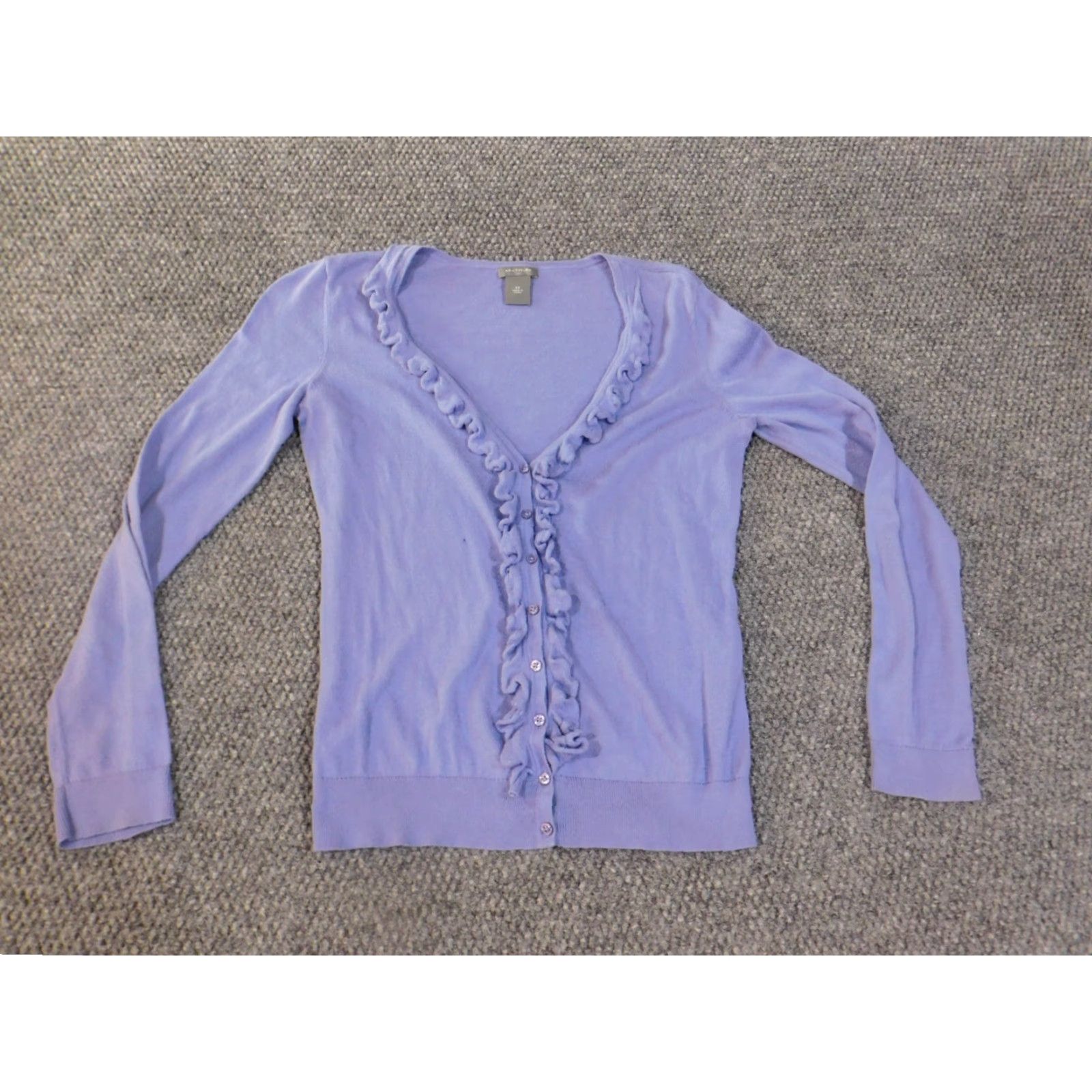 Ann Taylor Ann Taylor Sweater Cardigan XS Womens Purple Rib Knit Button Stretch Crew Neck Solid Knit Size XS / US 0-2 / IT 36-38 - 3 Thumbnail