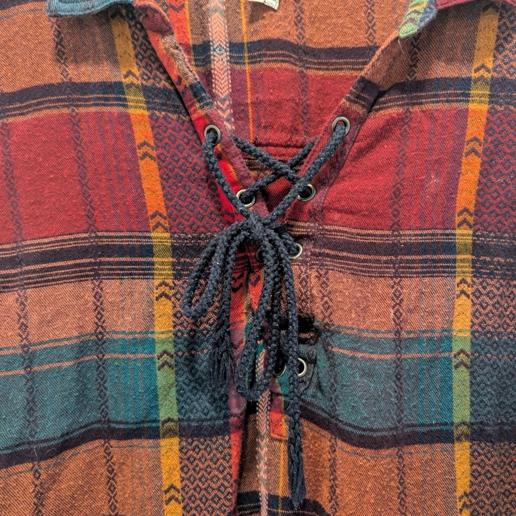 Vintage Mudd Women XXL Southwestern Plaid Lace Up Flannel Shirt Long Sleeve Y2K Size XXL / US 16-18 / IT 52-54 - 5 Thumbnail