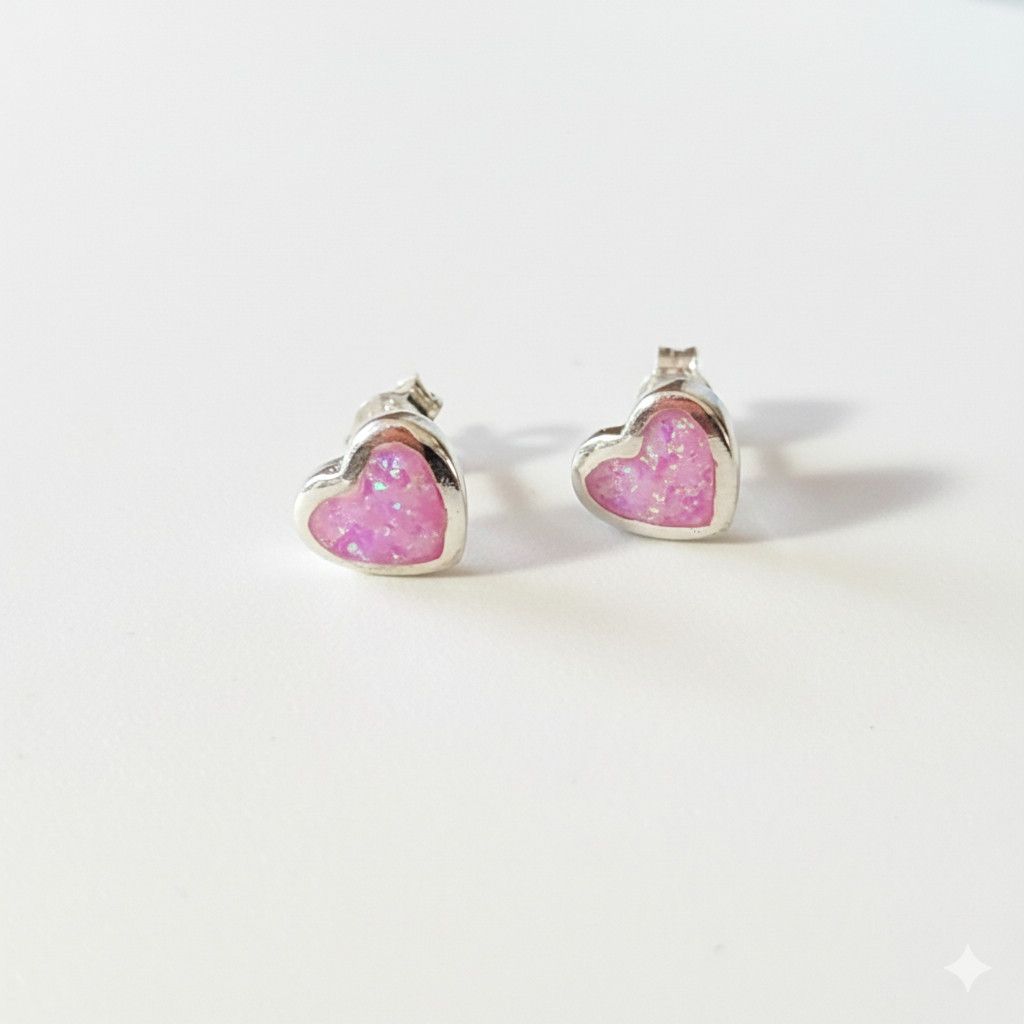 Other Opal Heart 925 Earrings Sterling Silver Pink Pierced Studs Size ONE SIZE - 5 Thumbnail