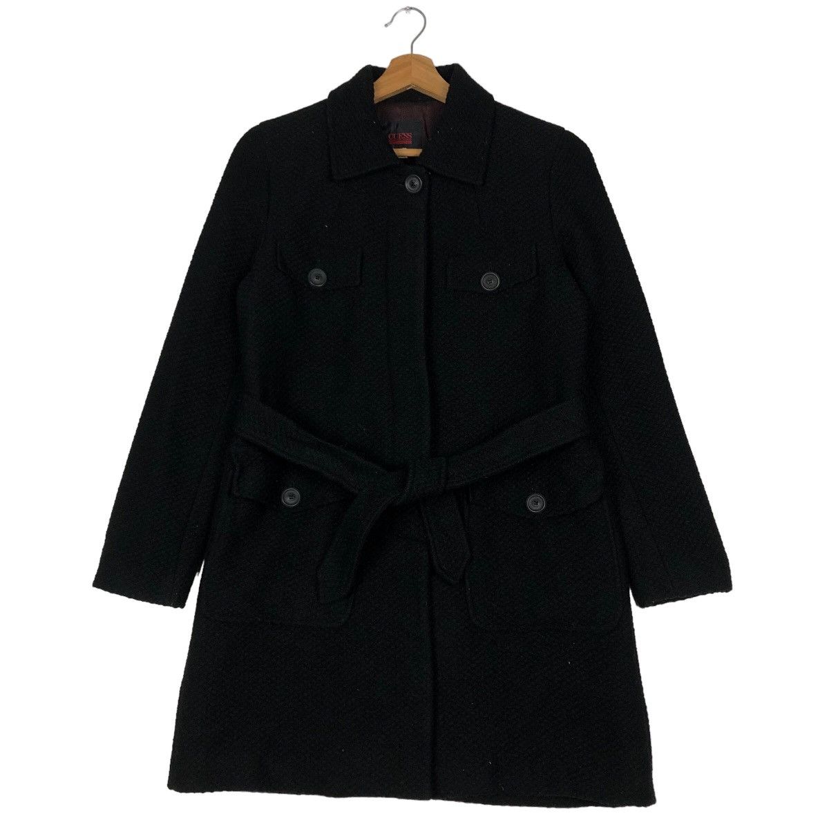 Japanese Brand 🔥Rich Black Long Jacket Wool Herringbone Guess Italy Size US S / EU 44-46 / 1 - 1 Thumbnail