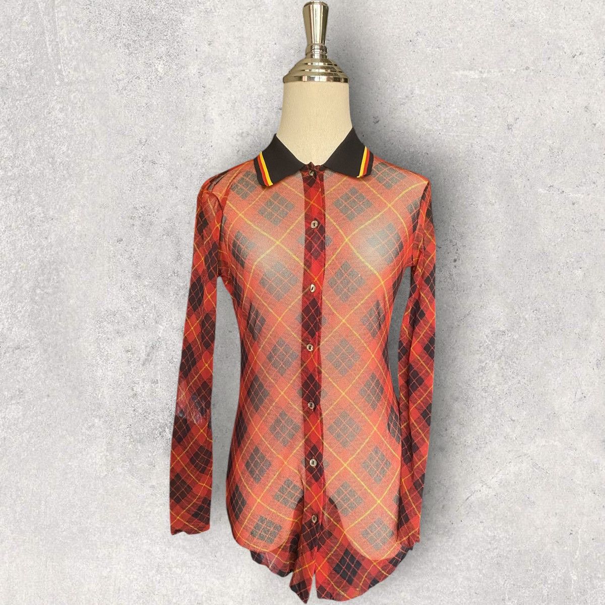Jean Paul Gaultier Vintage JPG Sheer Mesh Red Plaid Buttons Up Shirt Size M / US 6-8 / IT 42-44 - 1 Thumbnail