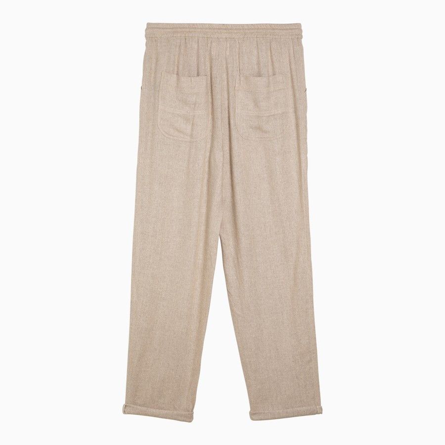 Isabel Marant Etoile o1d2blof0824 Silk Drawstring Trousers in Beige Size 27" / US 4 / IT 40 - 2 Thumbnail