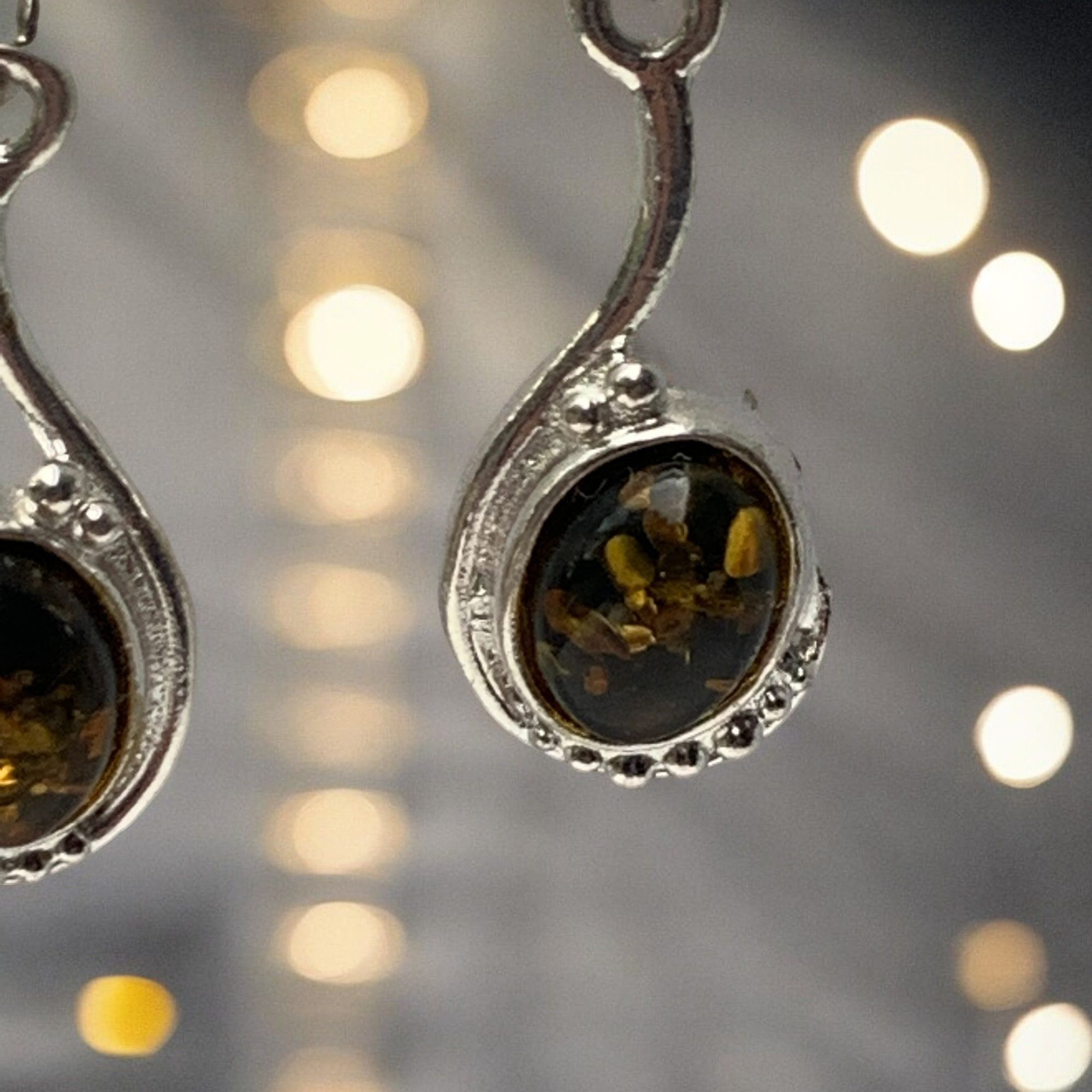 Designer Sterling Silver 925 Green Amber Drop Dangle Earrings Size ONE SIZE - 9 Thumbnail