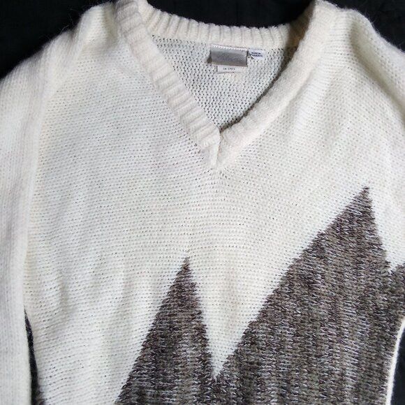 Other Vintage 70s Pykettes Zig Zag Sharktooth V-Neck Sweater Size XS / US 0-2 / IT 36-38 - 2 Thumbnail