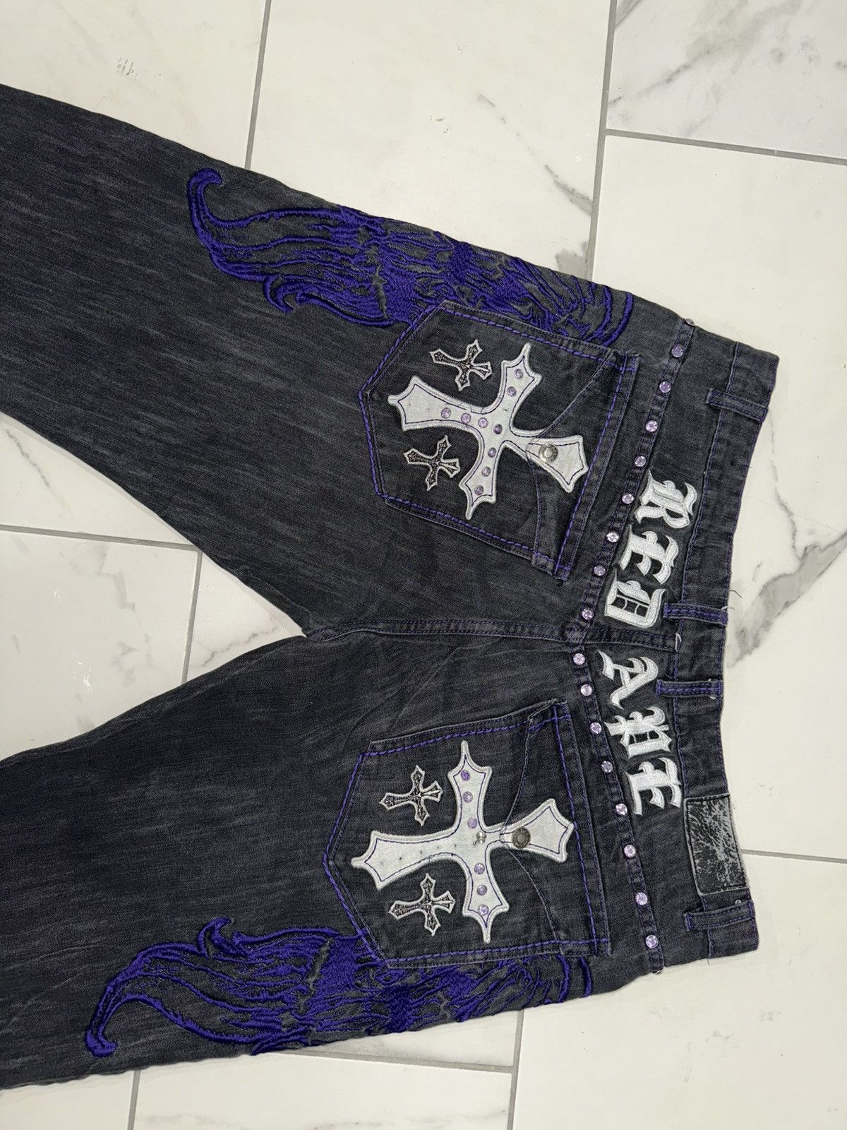 Other Y2K Red Ape Cross Embroidered Baggy Jeans Size US 42 / EU 58 - 3 Thumbnail