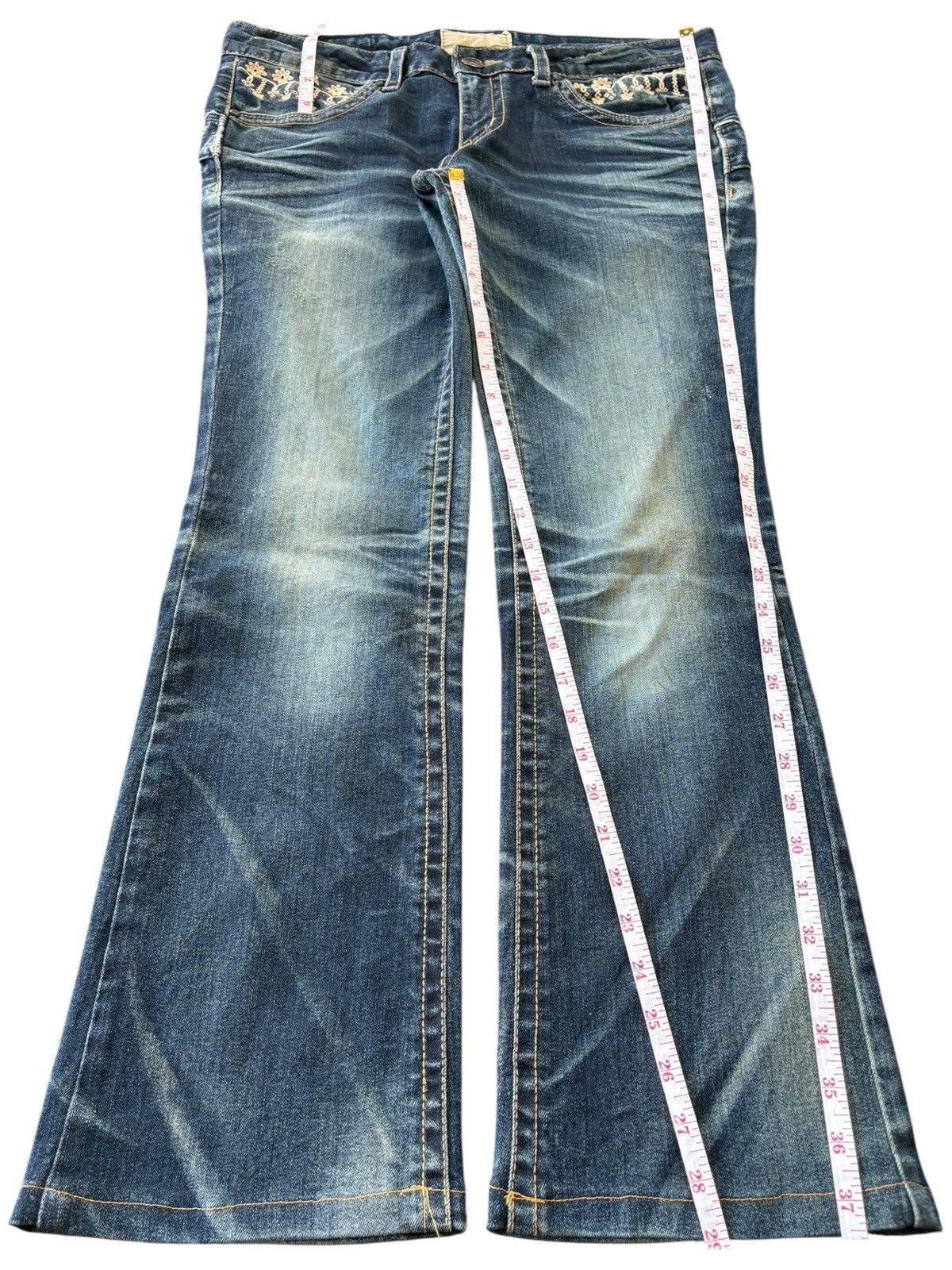 Japanese Brand Vintage Lolita Low Rise Embroidered Flare Jeans Size 34" / US 12 / IT 48 - 11 Thumbnail