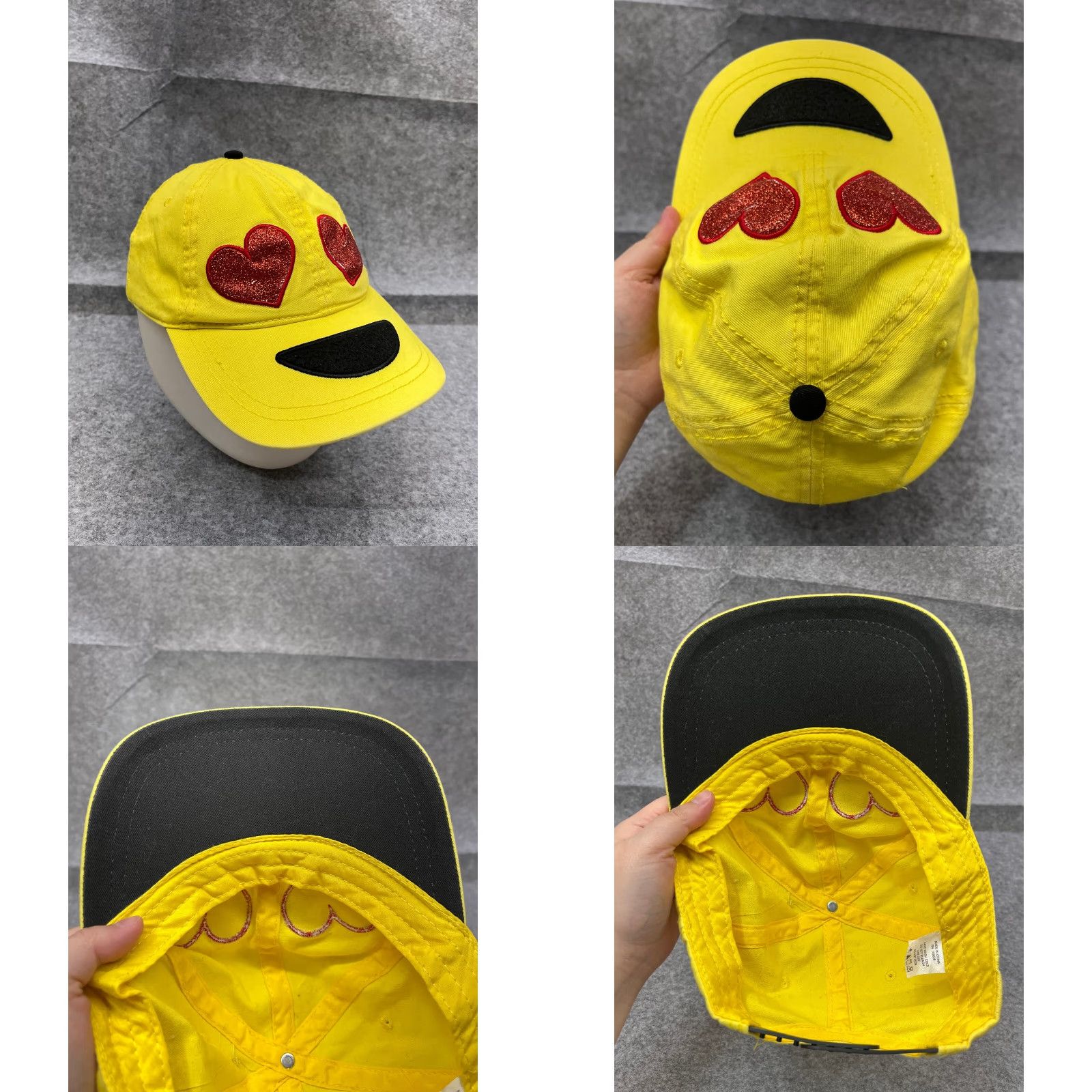 Vintage Heart Eyes Emoji Snapback Hat Cap Adult One Size Yellow Sparkly Glitter Cotton Baseball Cap Unisex Size ONE SIZE - 8 Thumbnail