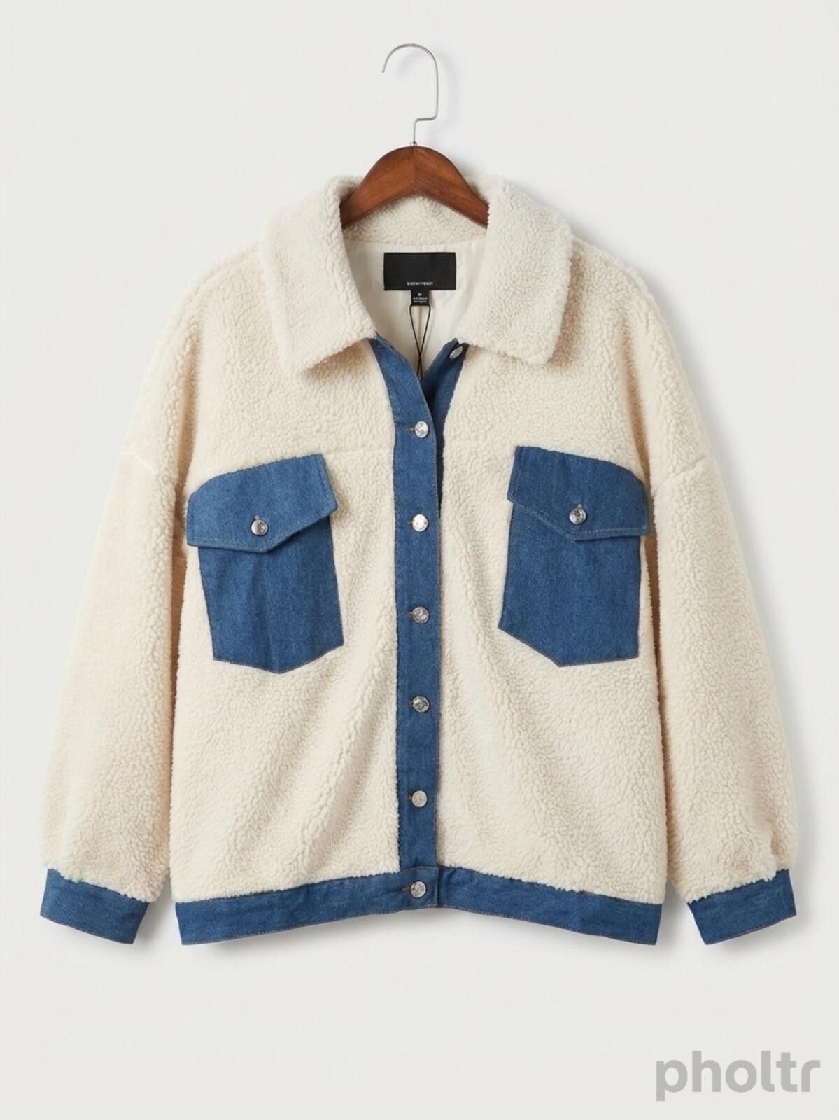 Other Cream Sherpa Teddy Jacket with Blue Denim Accents Size XL / US 12-14 / IT 48-50 - 1 Thumbnail