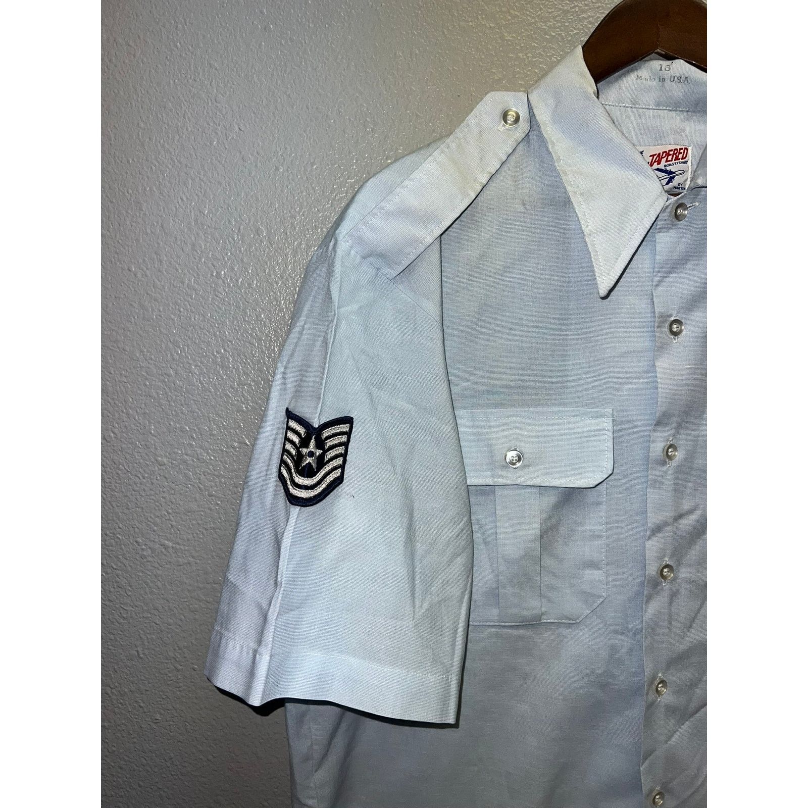 Vintage Vintage Air Force Shirt USAF 1580 Blue SS Epaulets 1983 Size US XL / EU 56 / 4 - 4 Thumbnail