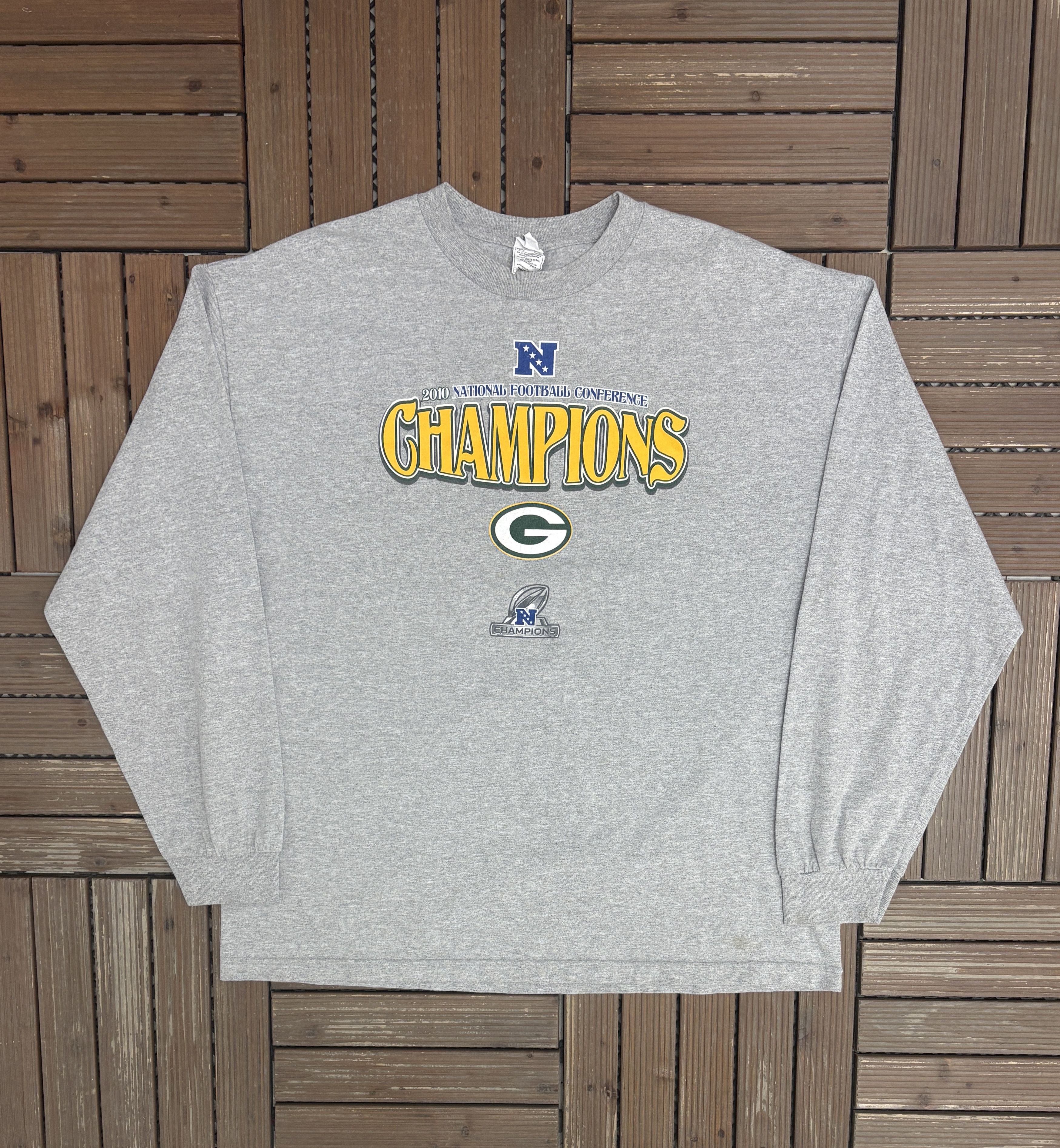 Vintage Green Bay Packers NFC Champions 2010 Vintage Long Sleeve Size US XXL / EU 58 / 5 - 1 Thumbnail
