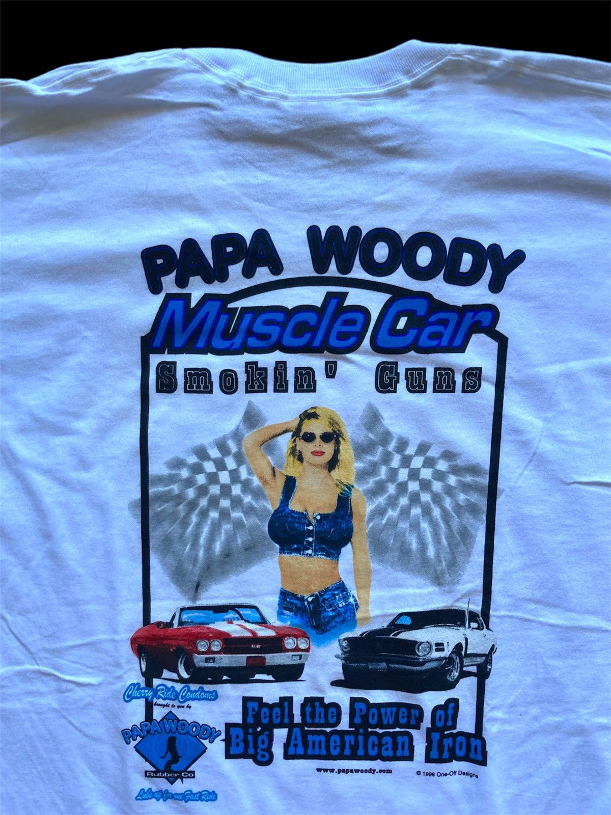 Fruit Of The Loom × Vintage Vintage Deadstock 1998 Pappa Woodys condoms Muscle Car tee Size US XL / EU 56 / 4 - 3 Thumbnail