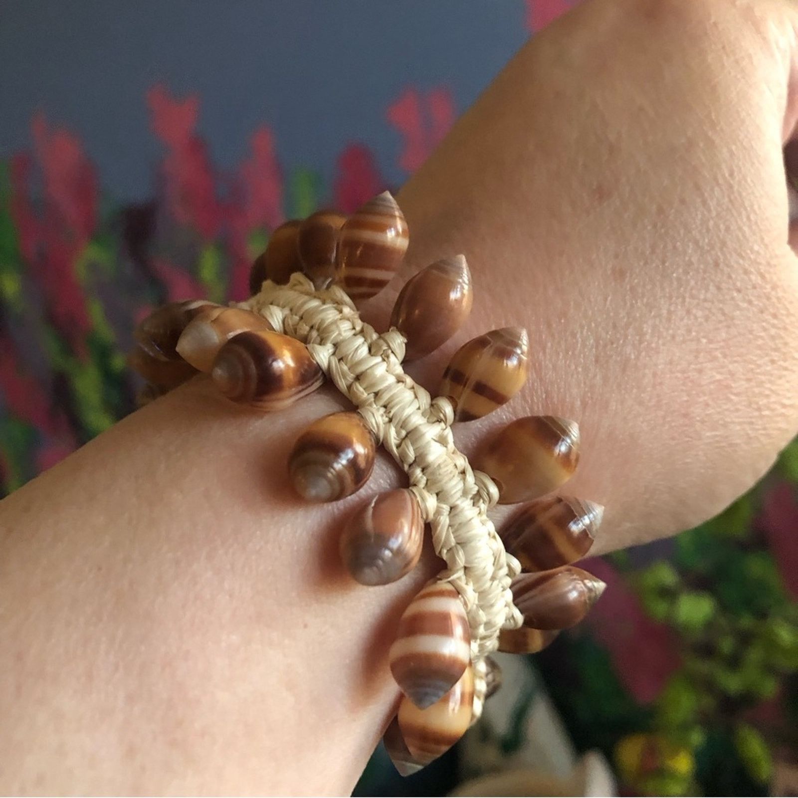 Handmade Handcrafted boho resin coated shell braided bracelet Size ONE SIZE - 3 Thumbnail