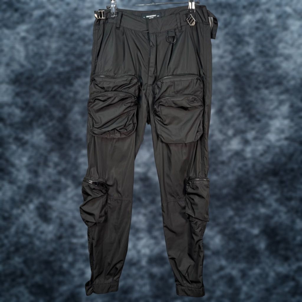 Vintage Represent England Mens XS Black Cargo Pants - Tapered Leg, Cargo Pocket, Polyester, Logo, Regular, 29in Inseam, Size XS, Vintage No, Men Size US 27 - 1 Thumbnail