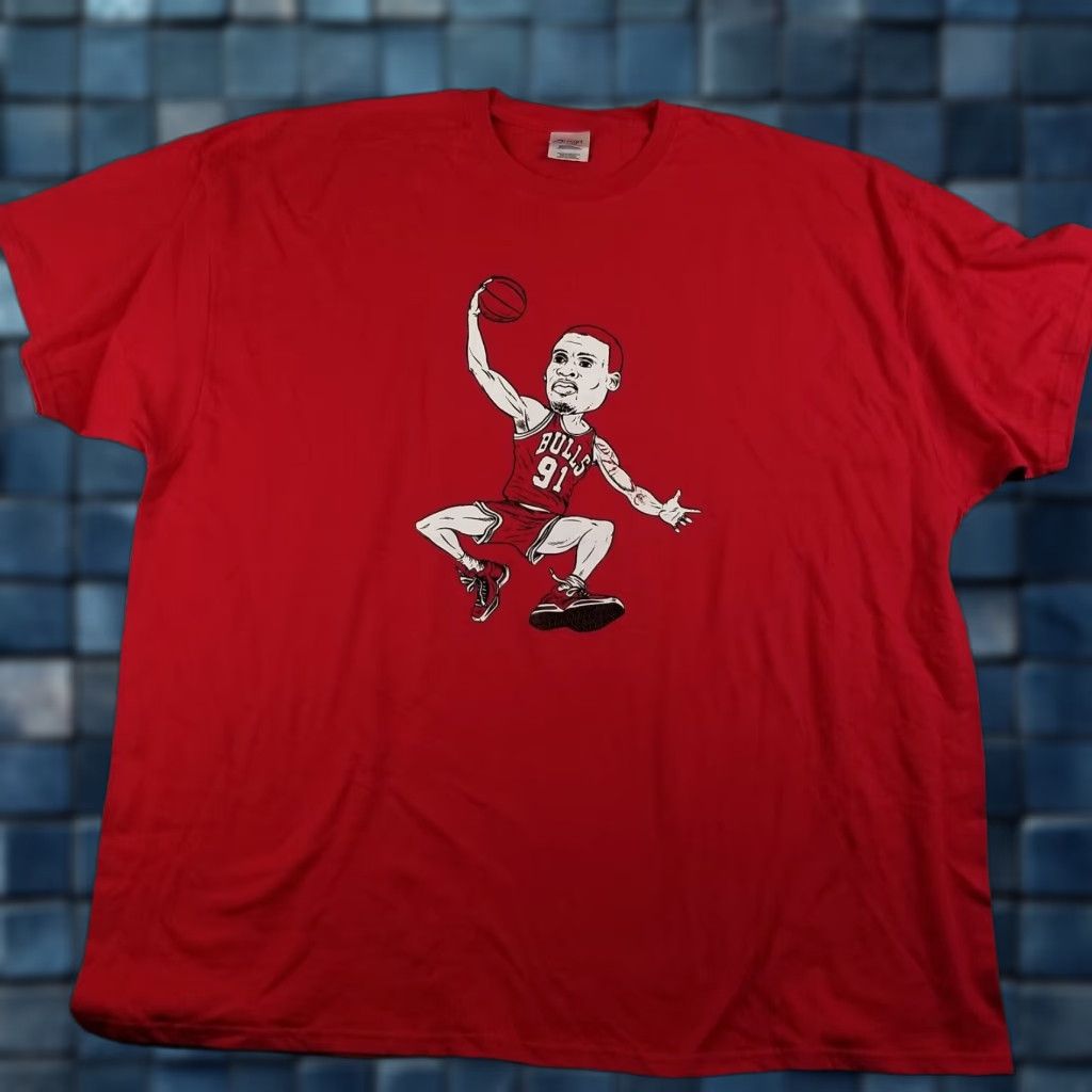Vintage VINTAGE Dennis Rodman T-Shirt Men 4XL Short Sleeve Solid Red NBA The Worm #91 Size US XXL / EU 58 / 5 - 1 Thumbnail
