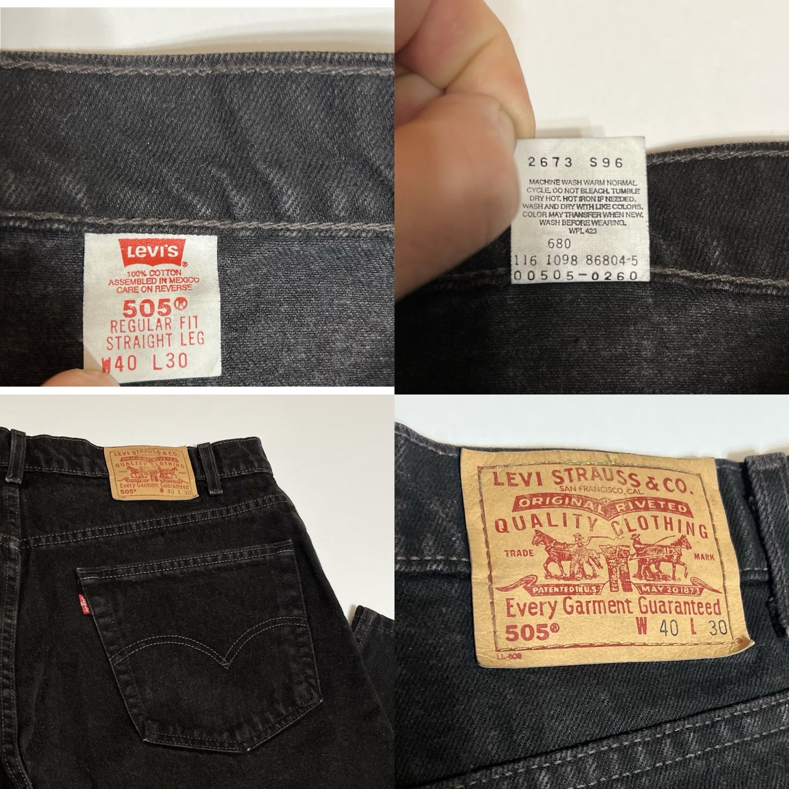 Levi's VINTAGE Levi's 505 Jeans Mens 38x30 Black Regular Straight 90s USA Denim Button Zip Pockets 5-Pocket Image: 40x30 Tag Tagless? (note: no extra text) Size US 38 / EU 54 - 8 Thumbnail