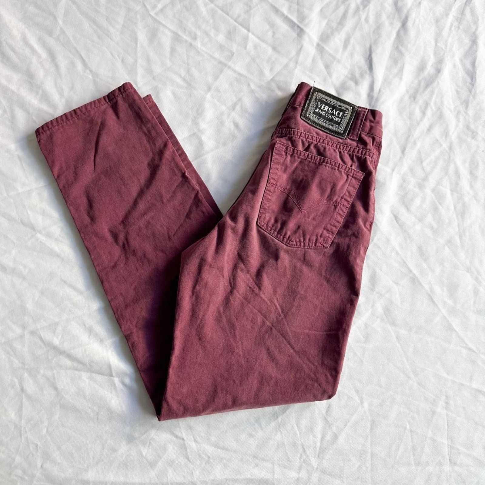 Versace Jeans Couture Vintage Versace Jeans Couture Burgundy Denim Pants - Unisex Size 28" / US 6 / IT 42 - 2 Thumbnail