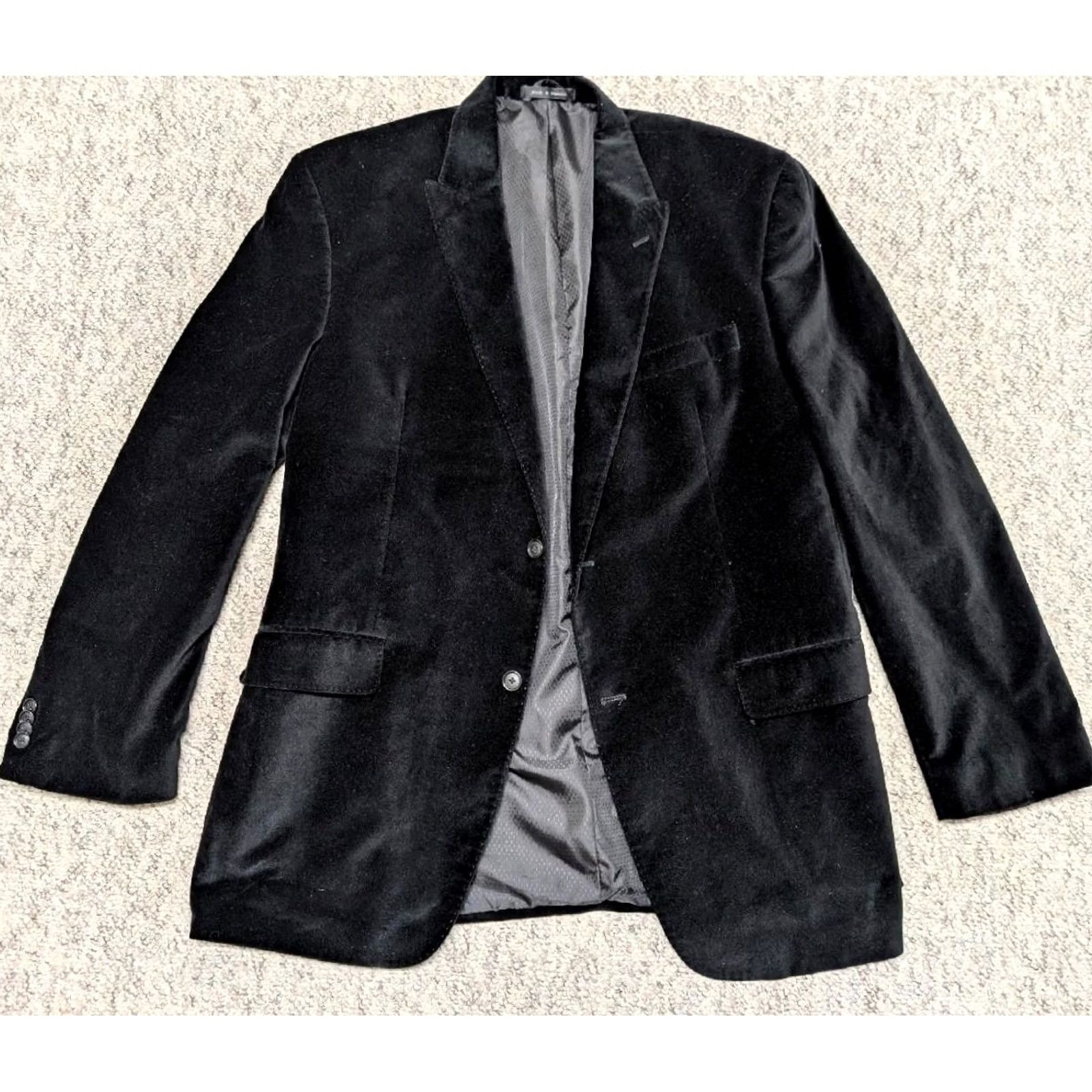 Sean John VINTAGE Sean John Blazer Men 44L Velour Velvet Black Two-Button Peak Lapel Double-Vented Size 44R - 3 Thumbnail