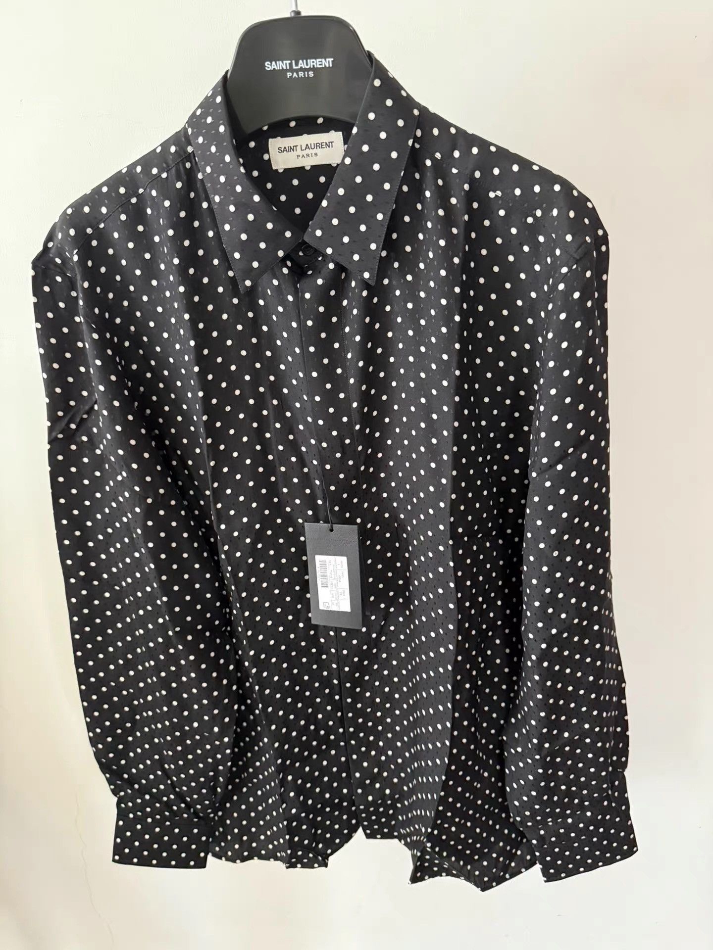 Saint Laurent Paris Saint Laurent Men's Black And White Polka Dot Silk Shirt K33 Size US XXS / EU 40 - 1 Thumbnail