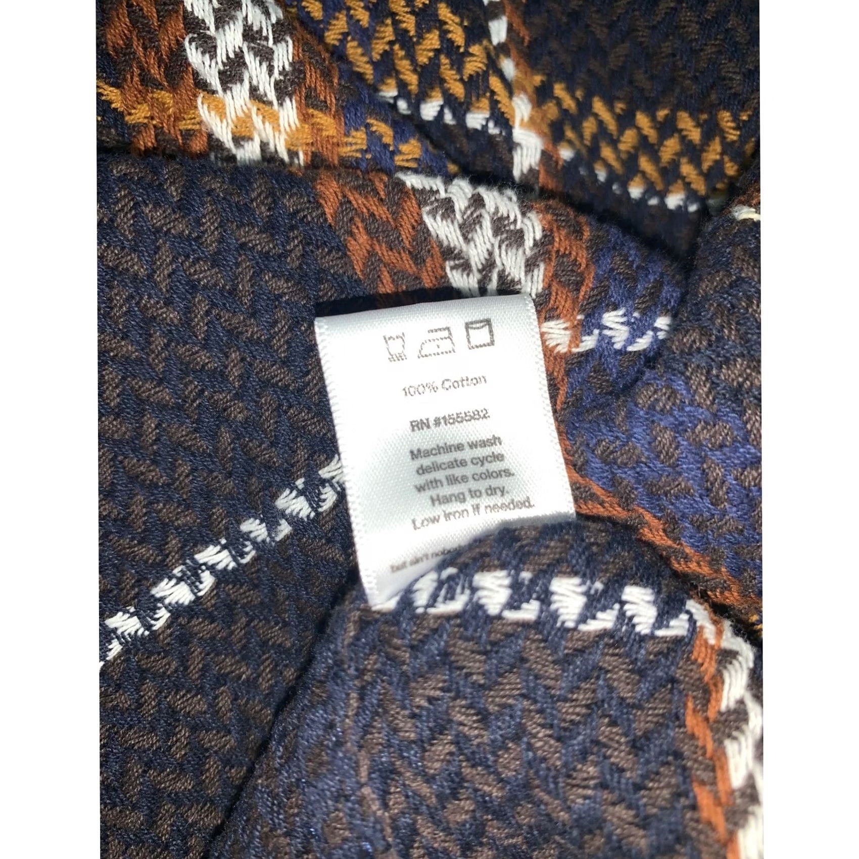 Corridor New York Shirt Mens S Navy Brown Plaid Herringbone Cotton Button Down Long Sleeve, Men's — image 6 of 6