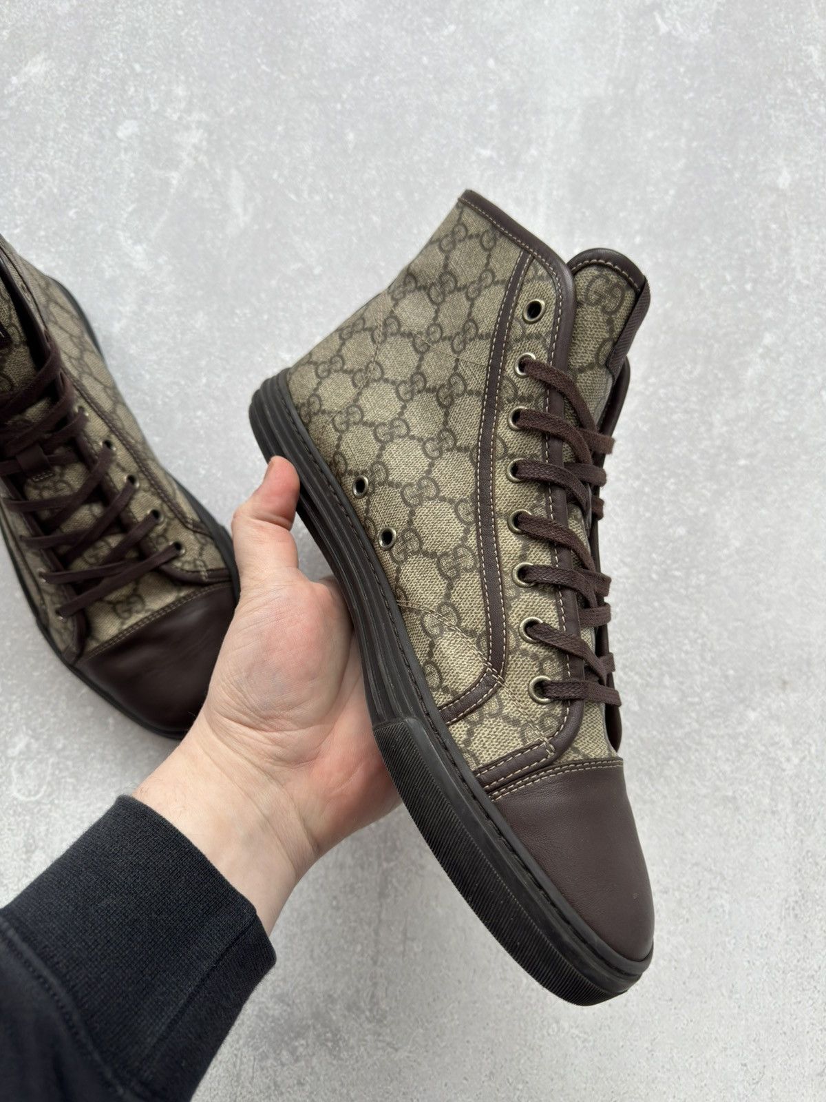 Vintage Vintage Gucci High Top GG Brown Monogram Leather Shoes Size US 8.5 / EU 41-42 - 10 Thumbnail