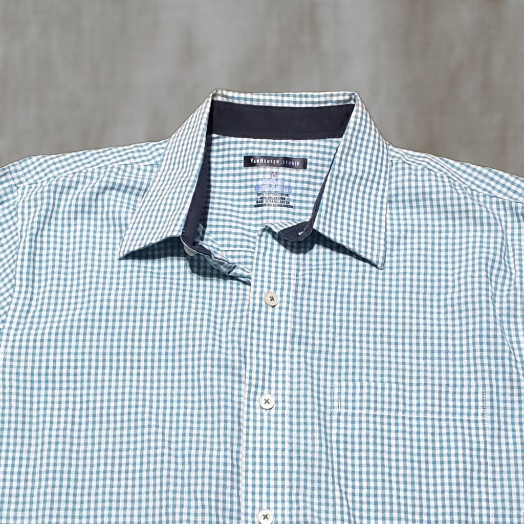 Van Heusen VINTAGE Van Heusen Dress Shirt Blue Checkered M Adult Men's Button-Down Long Sleeve Size 40R - 1 Thumbnail