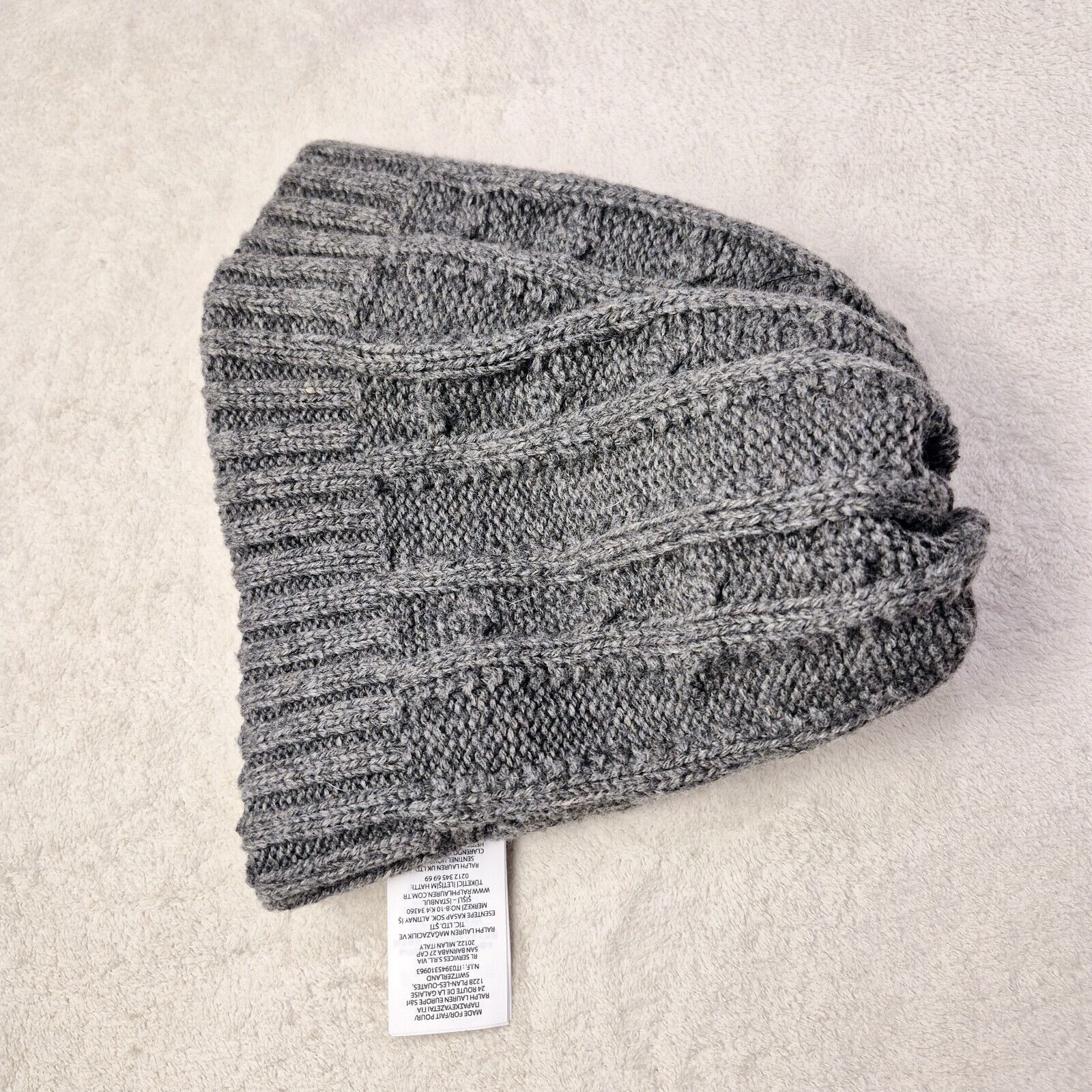 Lauren Ralph Lauren Ralph Lauren Knit Pom Beanie Logo Crest Cuff Hat Gray OSFM Size ONE SIZE - 13 Thumbnail