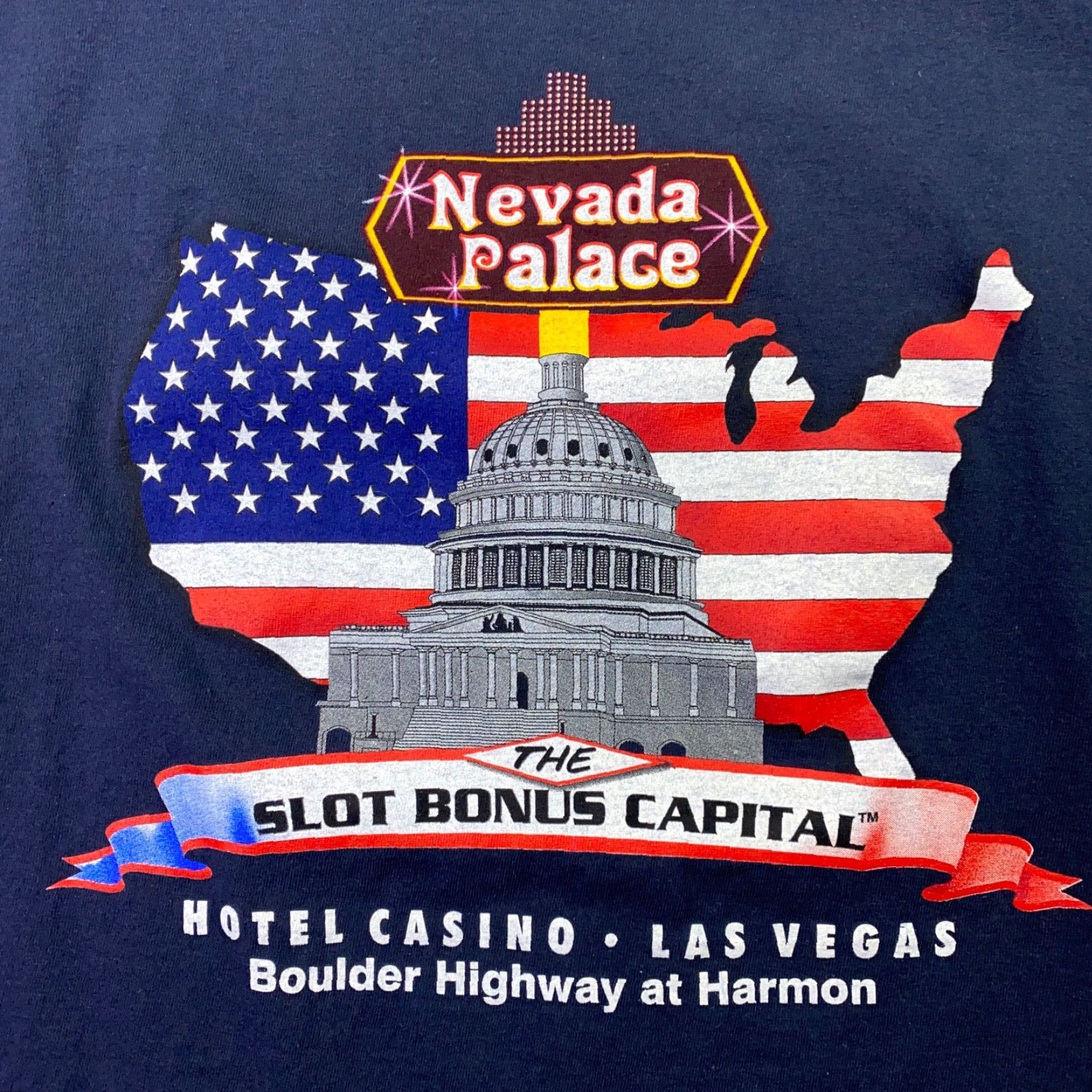 Anvil VINTAGE Nevada Palace Shirt Mens L Blue Las Vegas Slot Bonus Capital Patriotic Flag Size US L / EU 52-54 / 3 - 3 Thumbnail