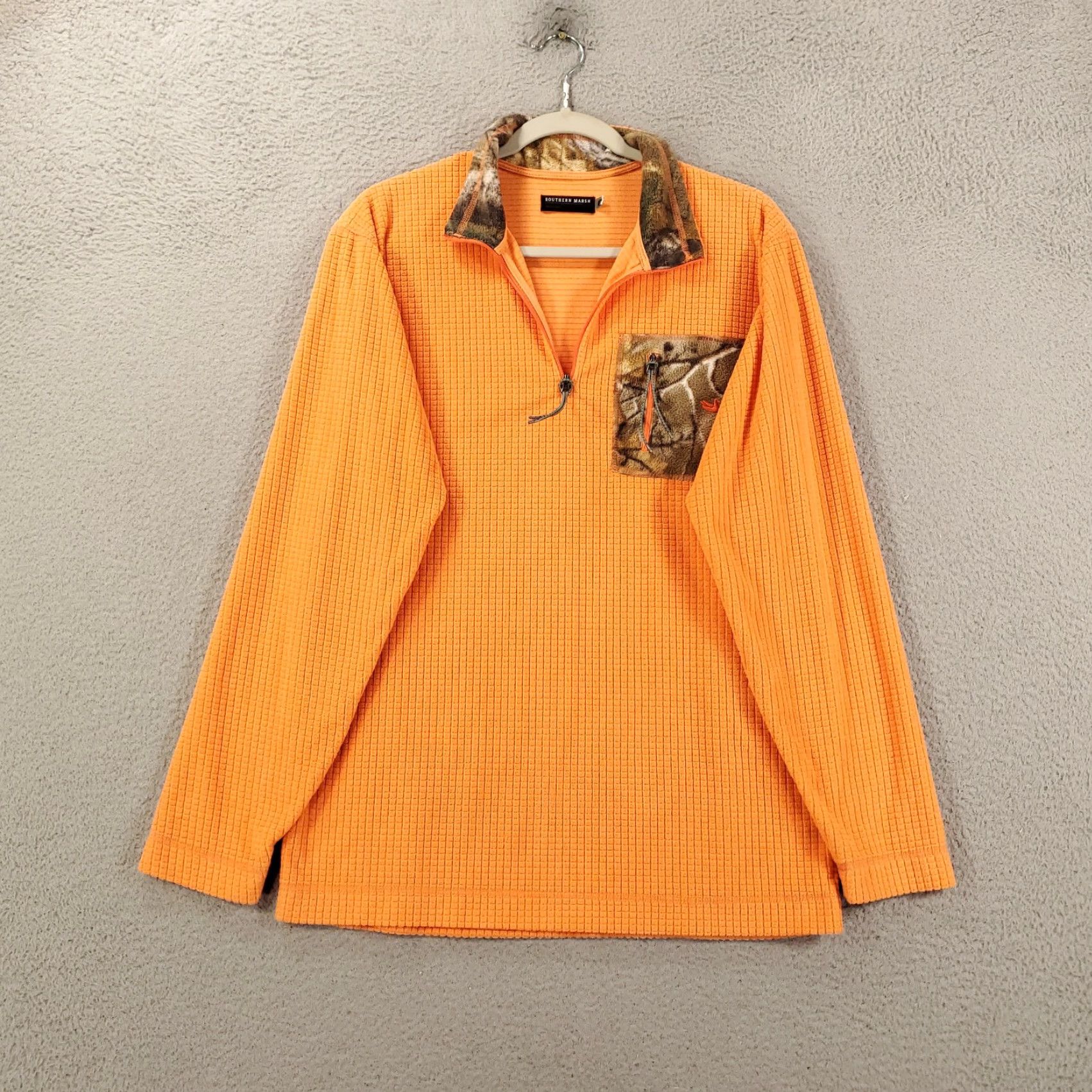 Vintage Southern Marsh Mens Sweater Small Orange Camo Trim Waffle Knit 1/4 Zip Pullover Size US S / EU 44-46 / 1 - 2 Thumbnail