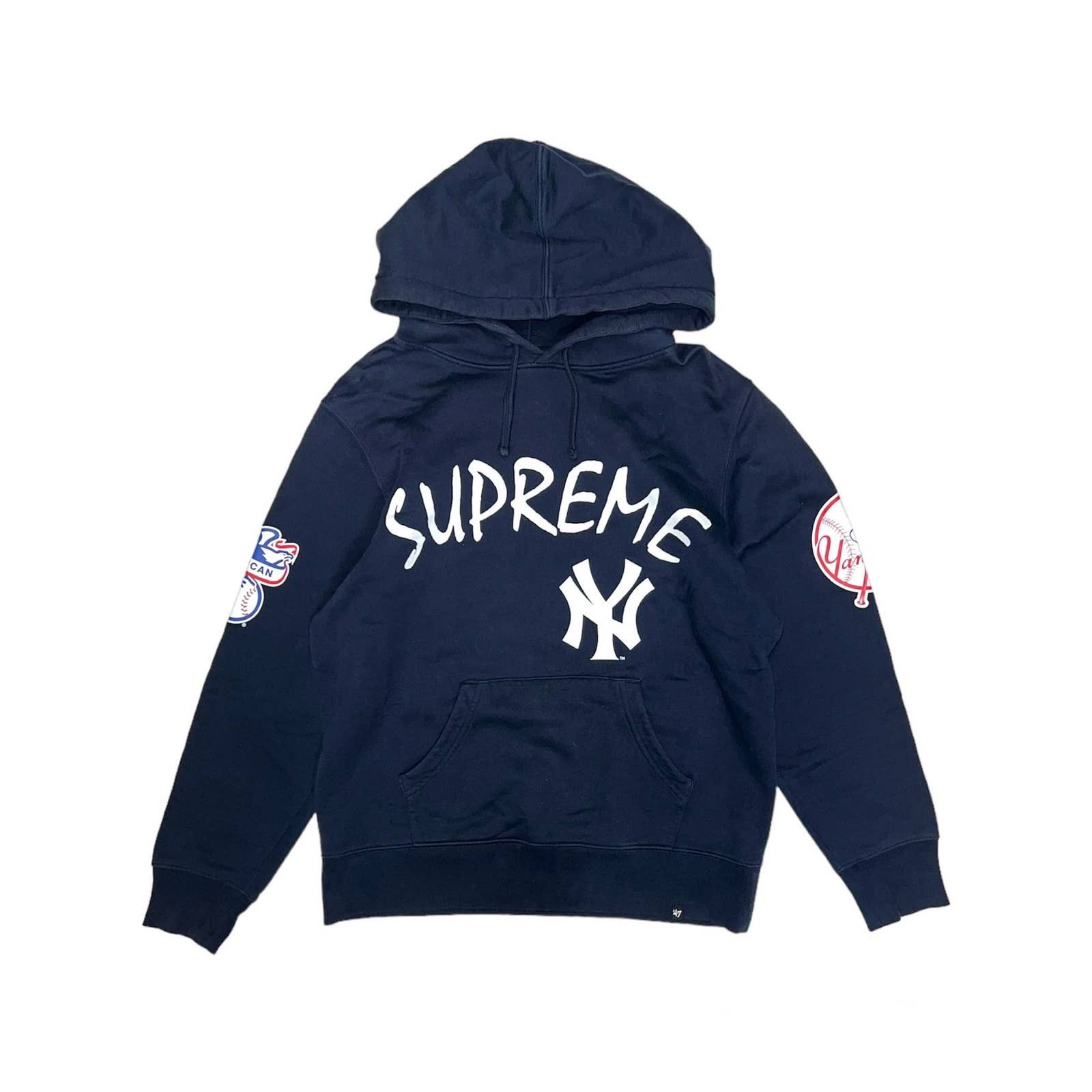 Image of Supreme X Yankees Mlb Hoodie in Blue, Men's (Size Small)