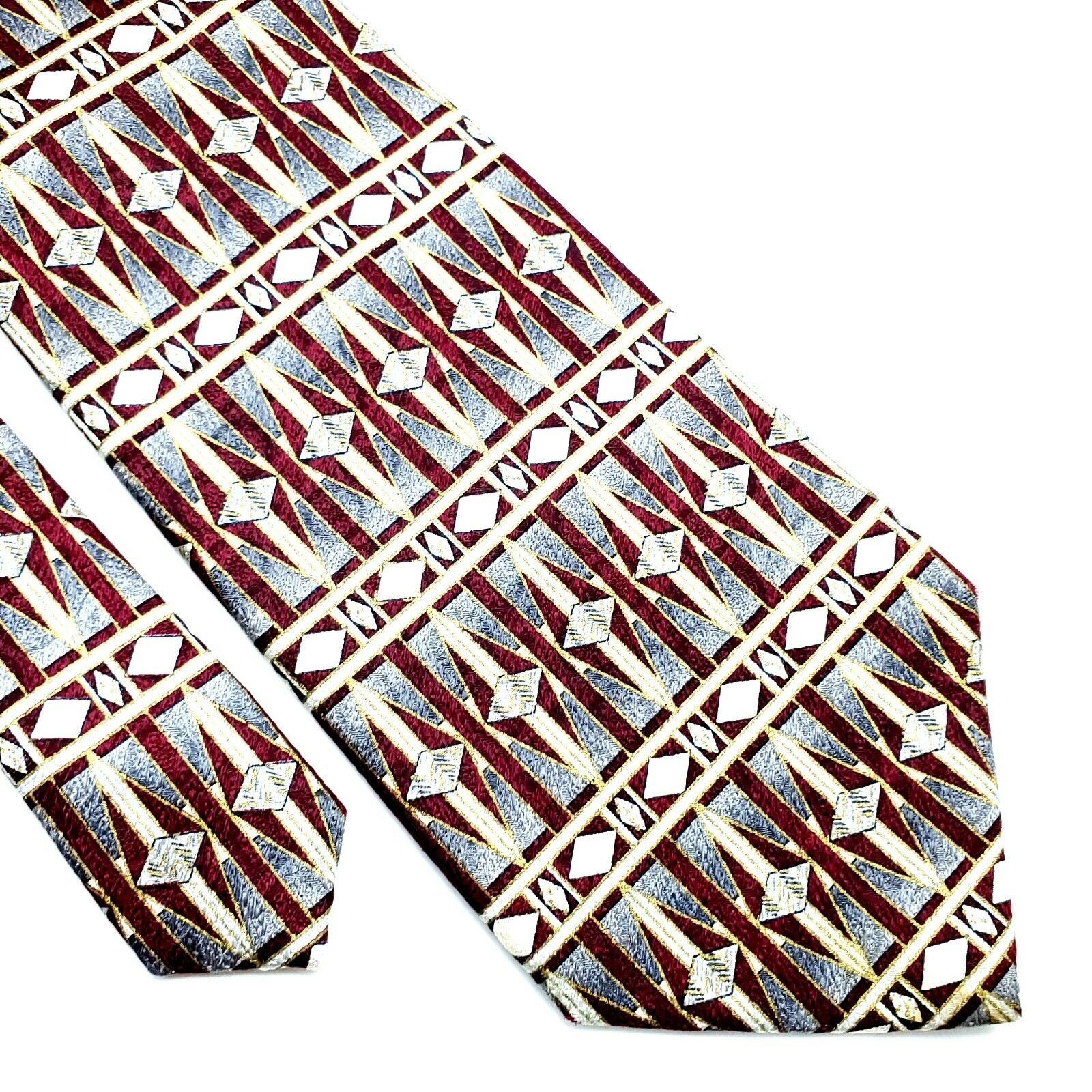 Pierre Cardin Pierre Cardin Silk Tie Gray Red Geometric Abstract Print Wid Size ONE SIZE - 1 Thumbnail