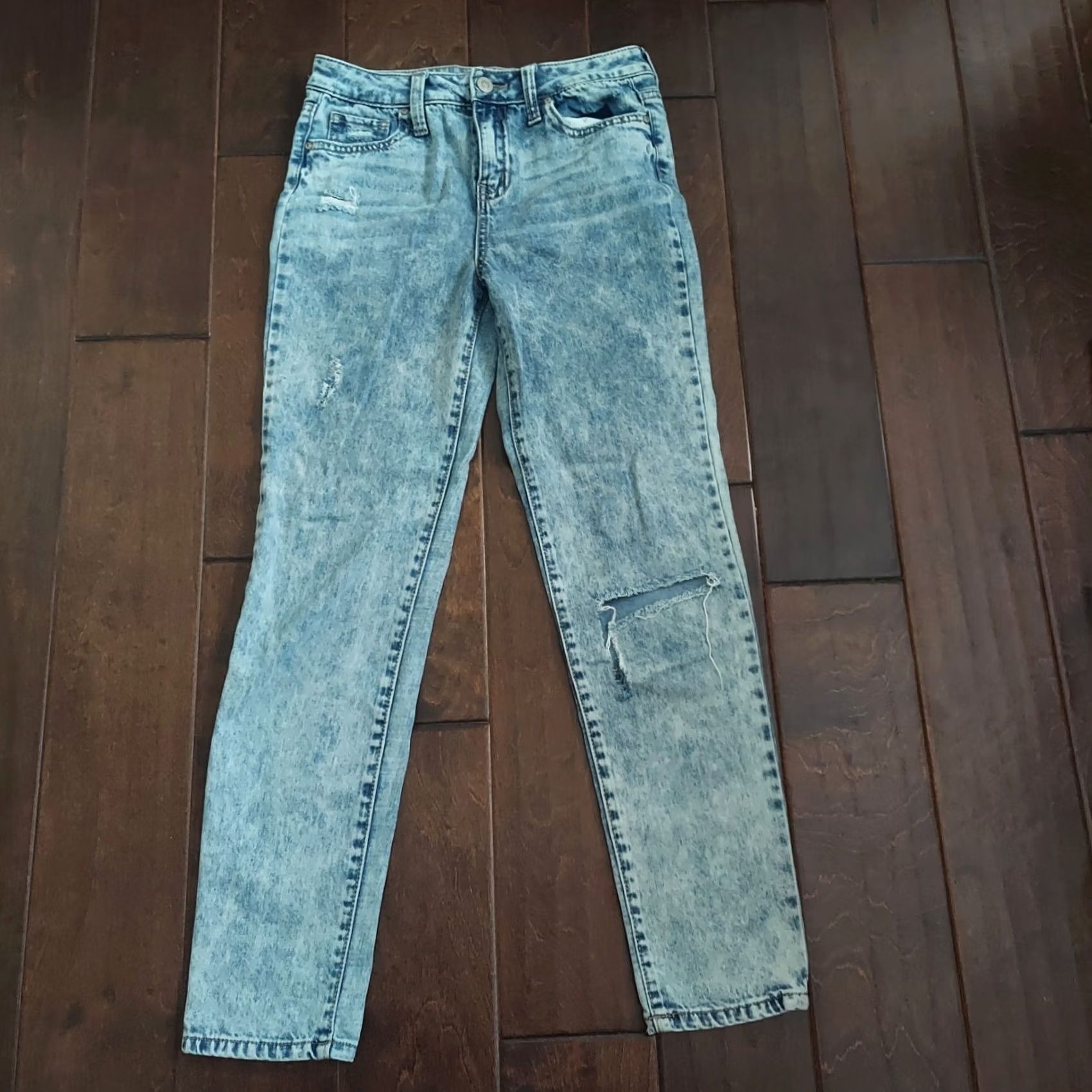 Rsq RSQ Women's Jeans Blue Acid Wash Distressed Girlfriend Straight 12 Regular Denim - Cotton Polyester Rayon Spandex, Solid, Color Blue, Size 12, Womens Size 34" / US 12 / IT 48 - 2 Thumbnail