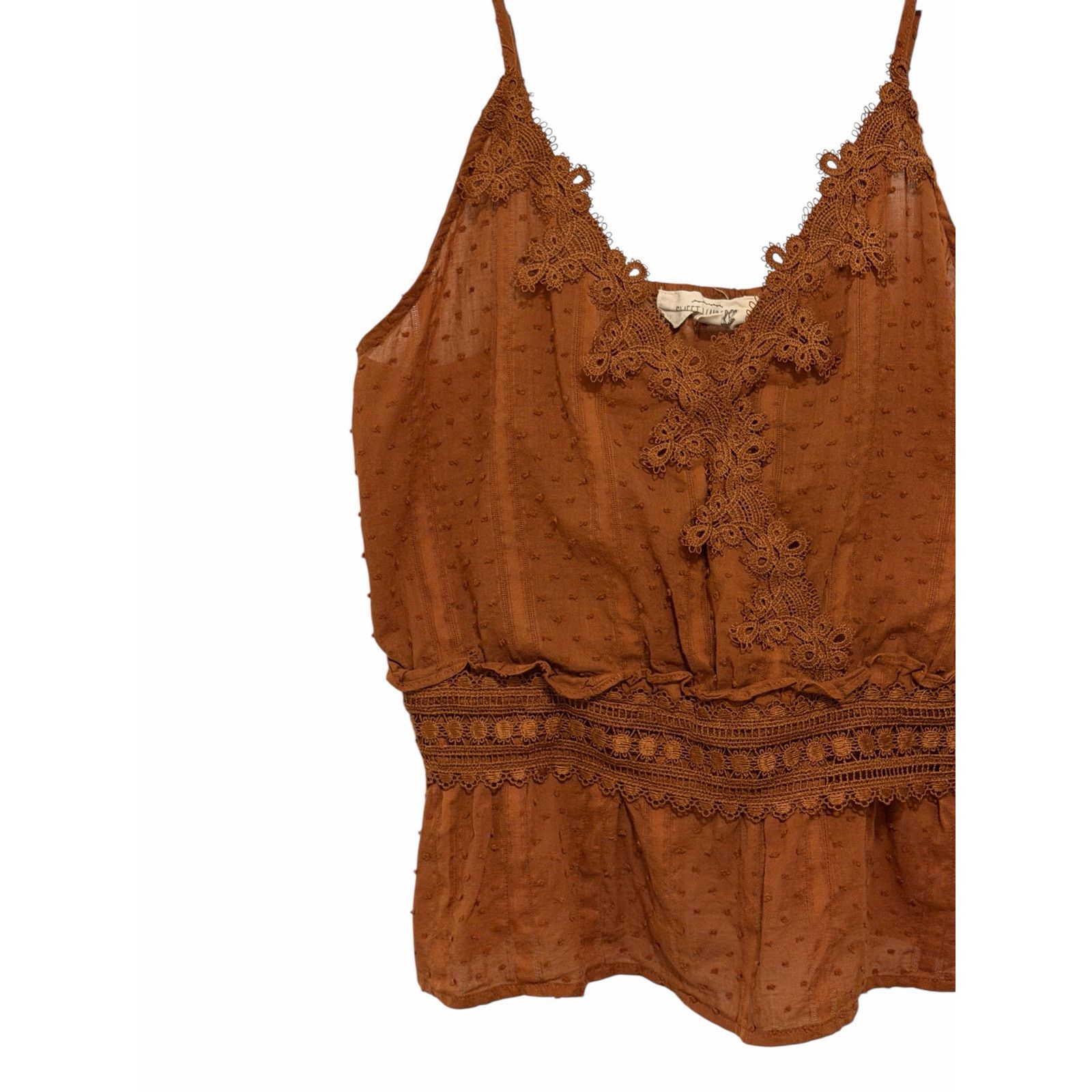 Other Sweet Wanderer Orange Brown Sleeveless V-Neck Lace Top Size M / US 6-8 / IT 42-44 - 2 Thumbnail