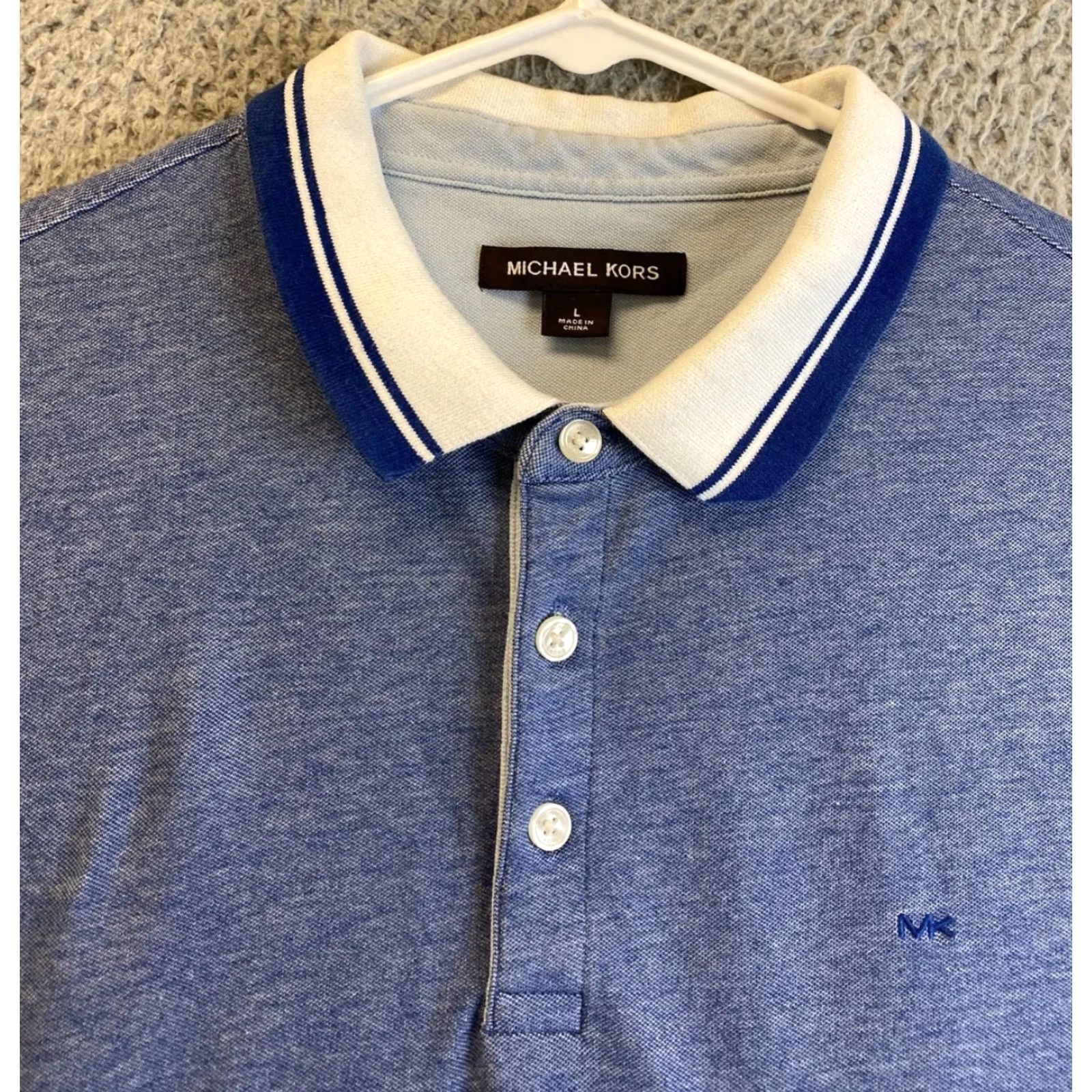 Banana Republic Michael Kors Mens Polo Shirt Large Short Sleeve Blue Cotton Casual Formal Golf Tennis 33-68 Size US L / EU 52-54 / 3 - 4 Thumbnail
