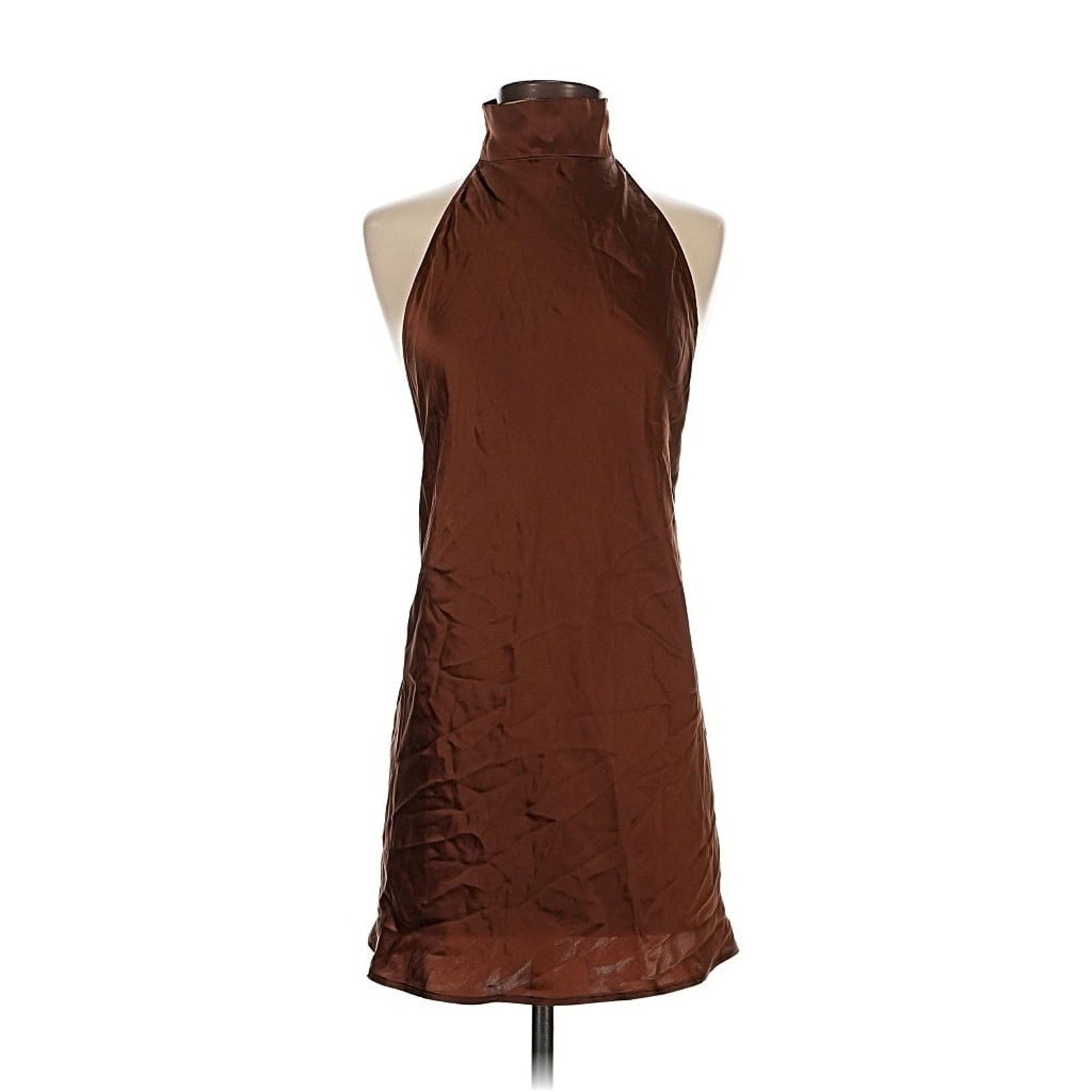 REVOLVE EDT Silk Brown Mock Neck Open Back Mini Dress Small Size S / US 4 / IT 40 - 2 Thumbnail