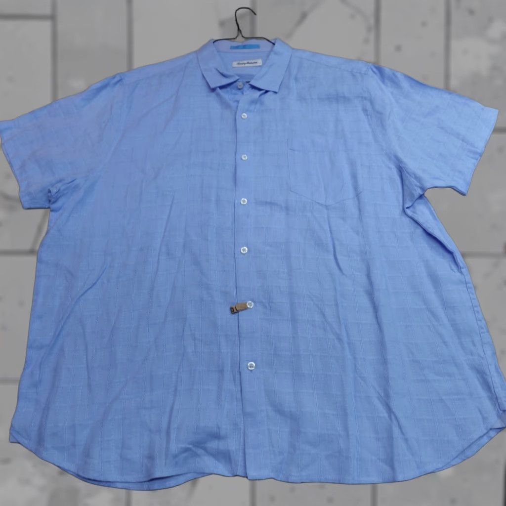 Tommy Bahama Tommy Bahama Shirt 2XL Blue Jacquard Plaid 100% Linen Short Sleeve Button-Up Casual Mens Size US XXL / EU 58 / 5 - 1 Thumbnail