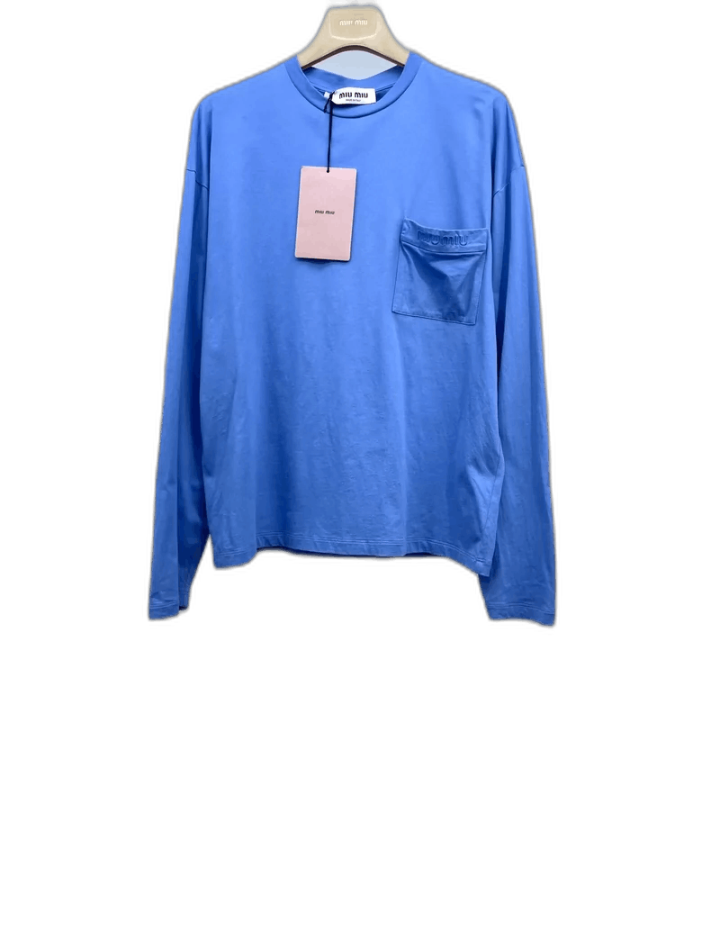 Miu Miu Miu Miu Blue Embroidered Long Sleeve T-shirt Size XS / US 0-2 / IT 36-38 - 1 Thumbnail
